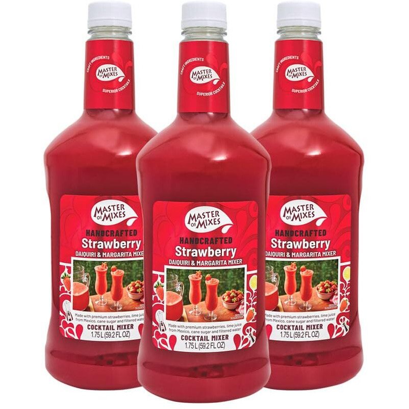 Master Of Mixes Strawberry Daiquiri/Margarita Drink Mix, Ready To Use, 1.75 Liter Bottle (59.2 Fl Oz), Pack Of 3