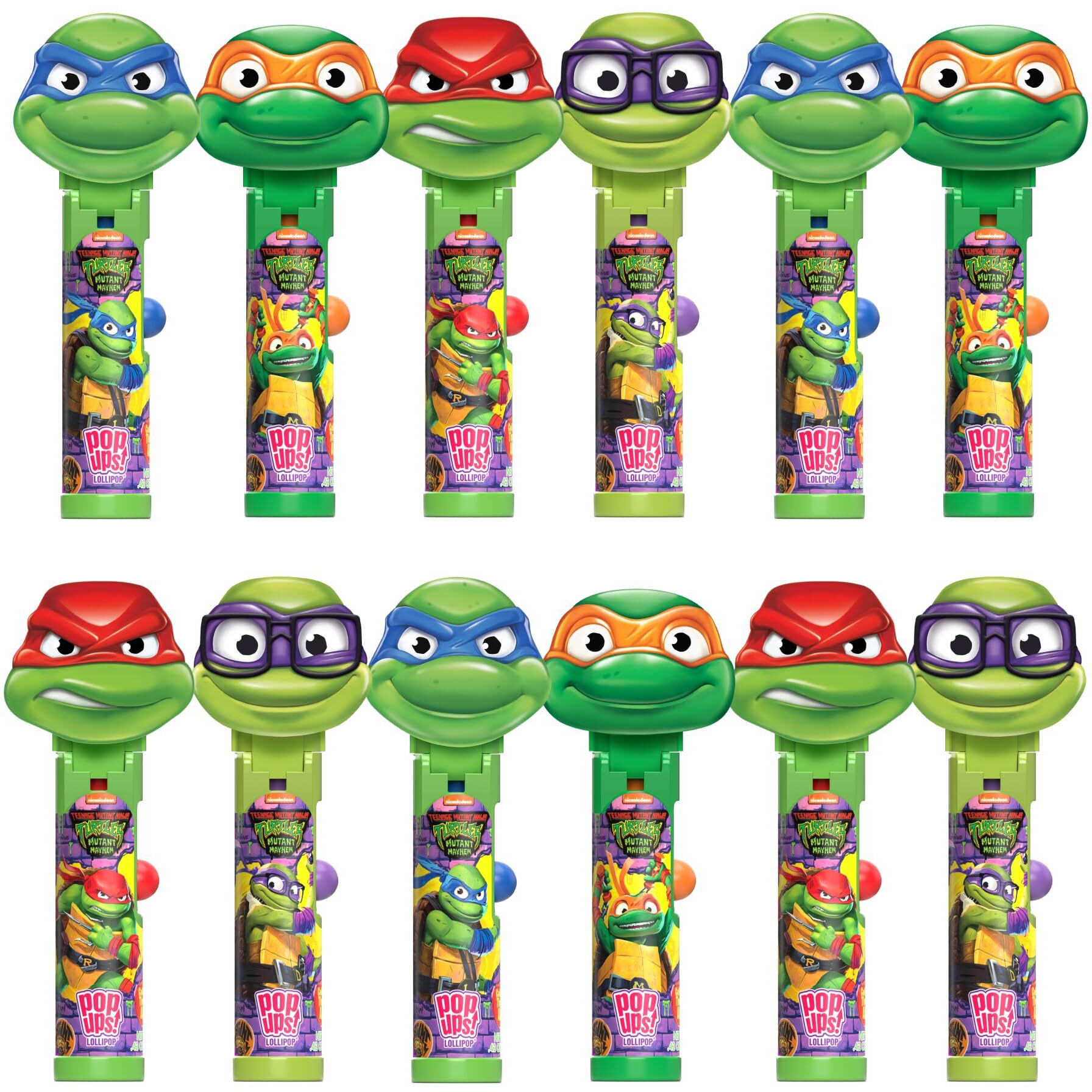 Pop Ups Teenage Mutant Ninja Turtle Lollipop Holder - 12 Lollipops With Cases - Individually Wrapped Candy Party Favors - Tmnt Candy - Bulk Set Of 12