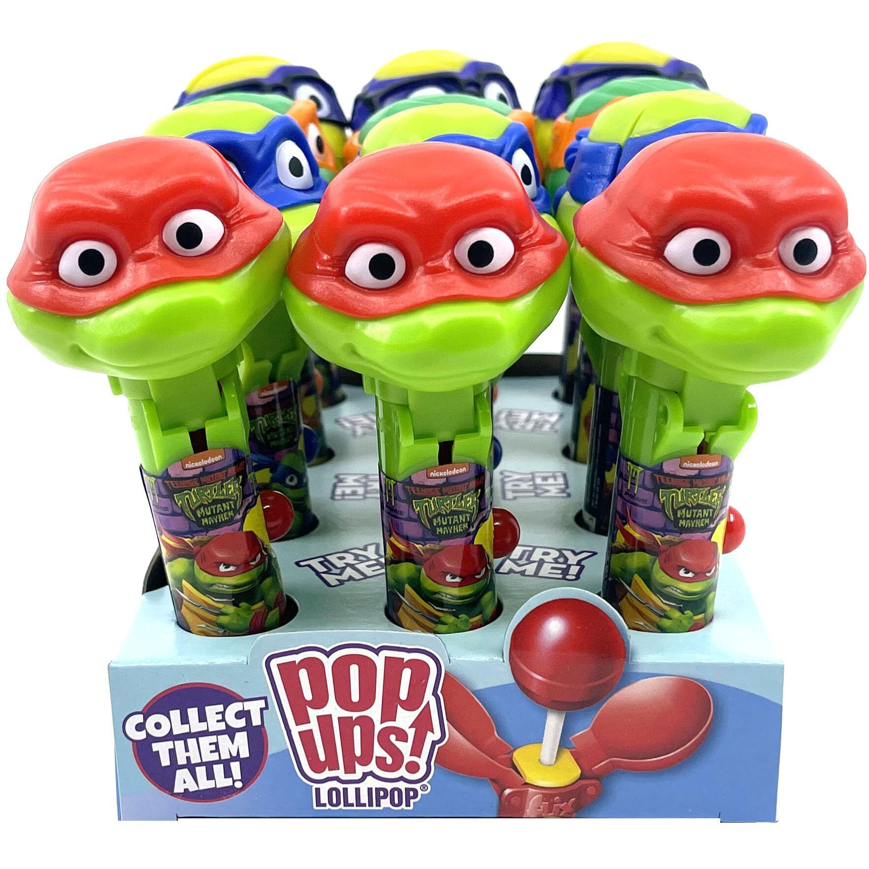 Pop Ups Teenage Mutant Ninja Turtle Lollipop Holder - 12 Lollipops With Cases - Individually Wrapped Candy Party Favors - Tmnt Candy - Bulk Set Of 12