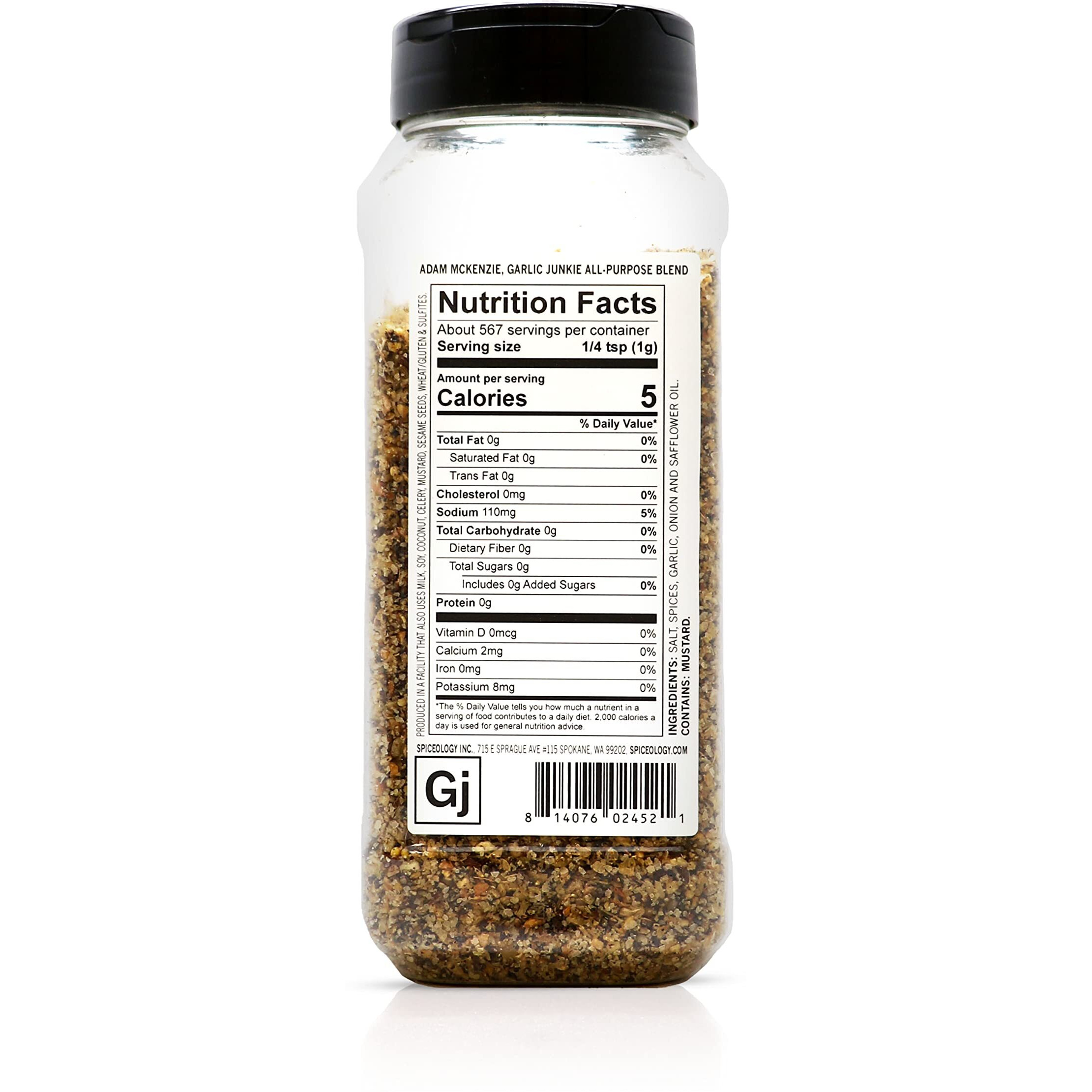 Spiceology & Adam Mckenzie - Garlic Junkie - All-Purpose Seasoning, Bbq Rubs And Spice Blends - Use On Beef Brisket, Corned Beef, Steak Pork, Chicken, Poultry, Seafood Or Vegetables - 20 Oz