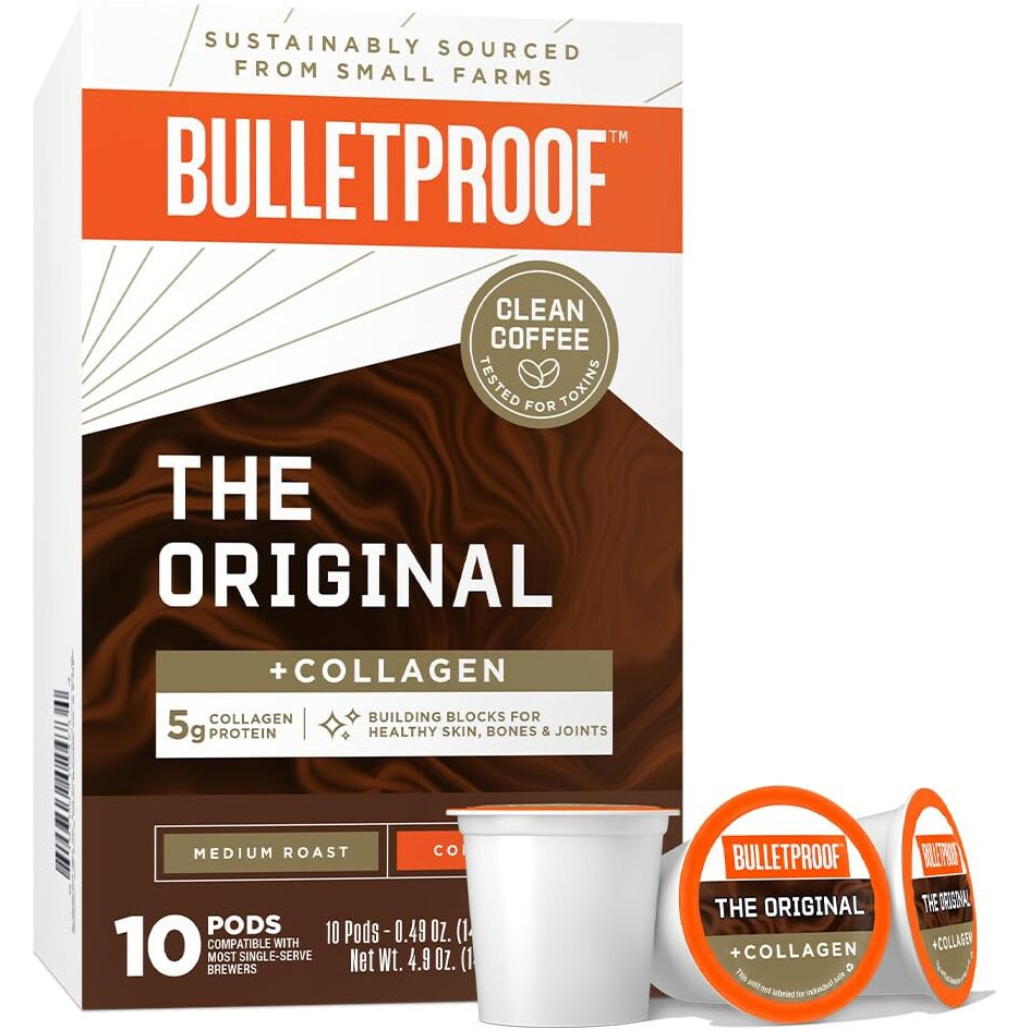 Bulletproof The Original + Collagen Single-Serve Coffee Pods, 10 Count, 100% Arabica Coffee Sourced From Central And South America With Collagen