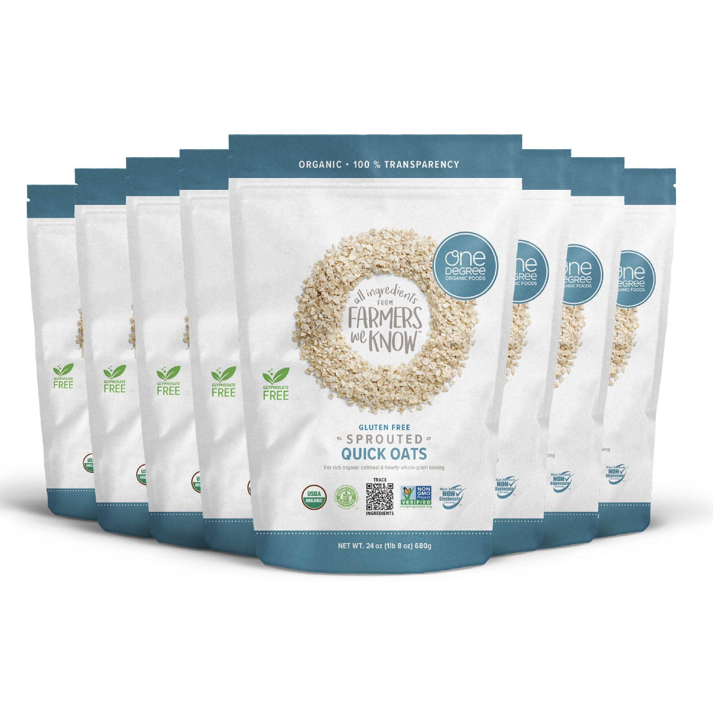 One Degree Organic Foods Sprouted Quick Oats, Usda Organic, Non-Gmo Gluten Free Oatmeal, 24 Oz., 8 Pack