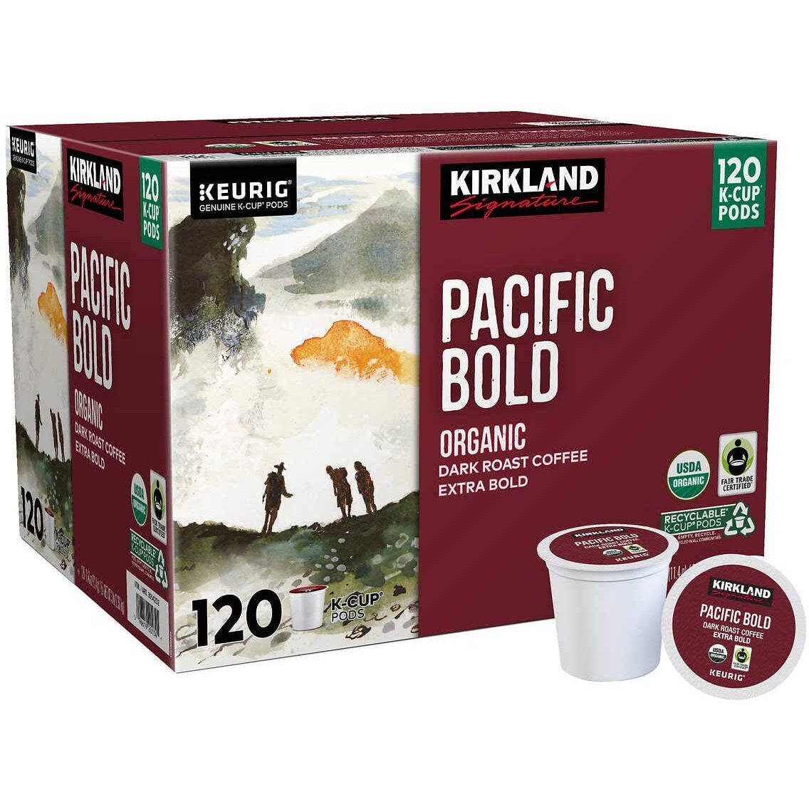 Kirkland Signature Pacific Bold Coffee K Cups, Dark Roast - 120 Count, 3 Lb Box