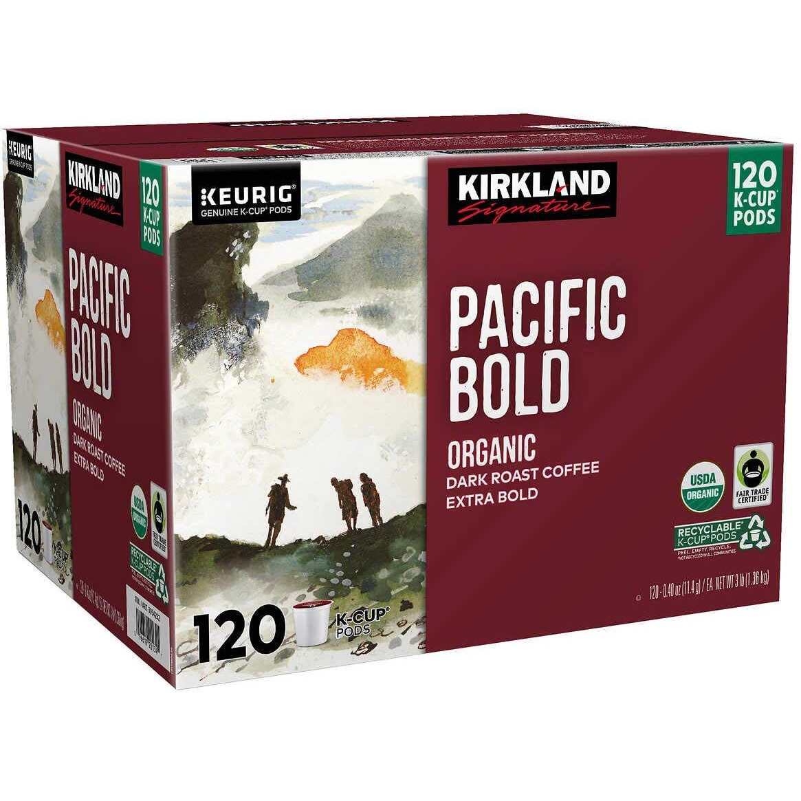 Kirkland Signature Pacific Bold Coffee K Cups, Dark Roast - 120 Count, 3 Lb Box