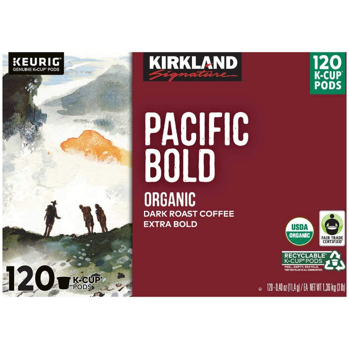 Kirkland Signature Pacific Bold Coffee K Cups, Dark Roast - 120 Count, 3 Lb Box