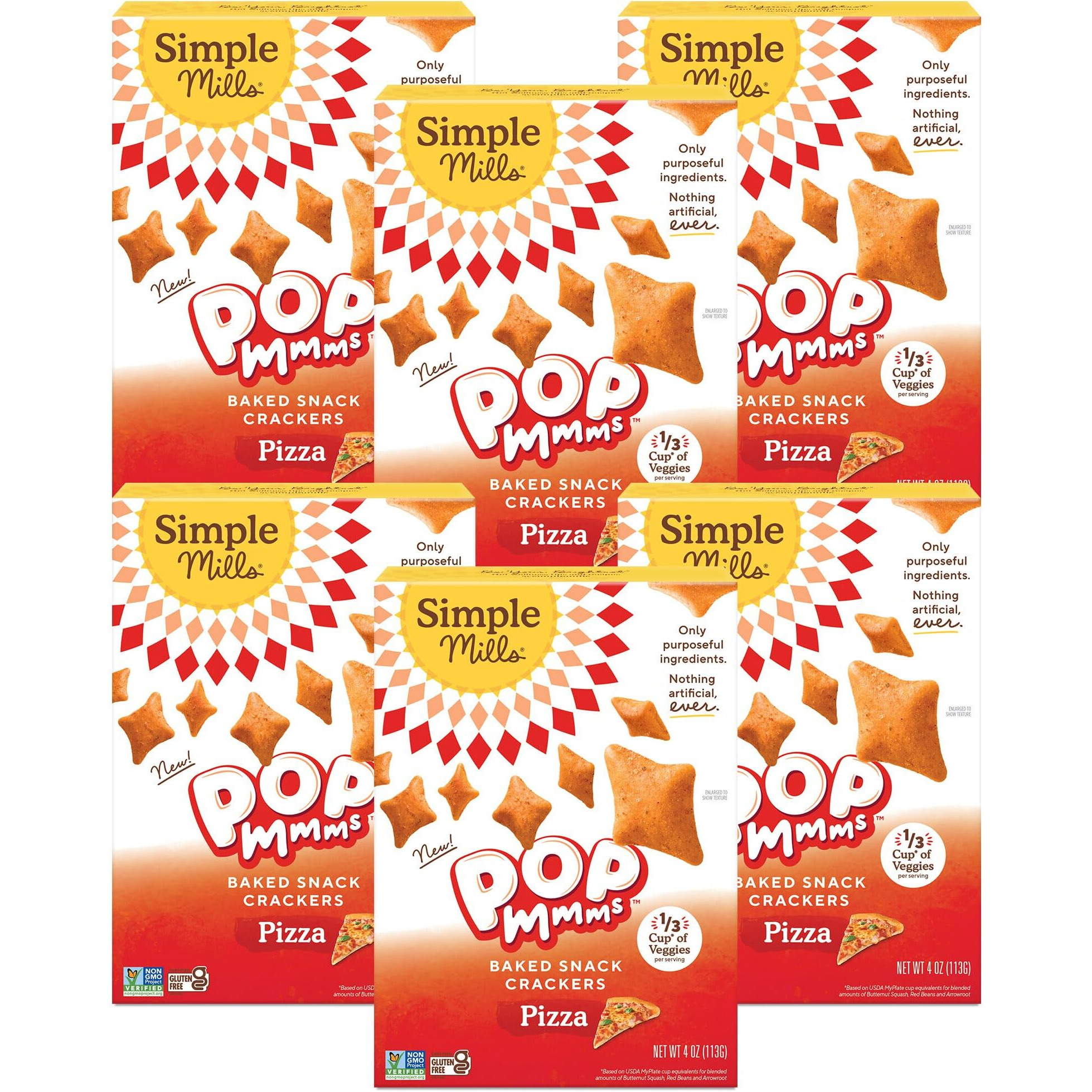 Simple Mills Pop Mmms Baked Snack Crackers, Pizza, Kosher, Gluten Free & Non-Gmo, 4 Ounce (Pack Of 6)
