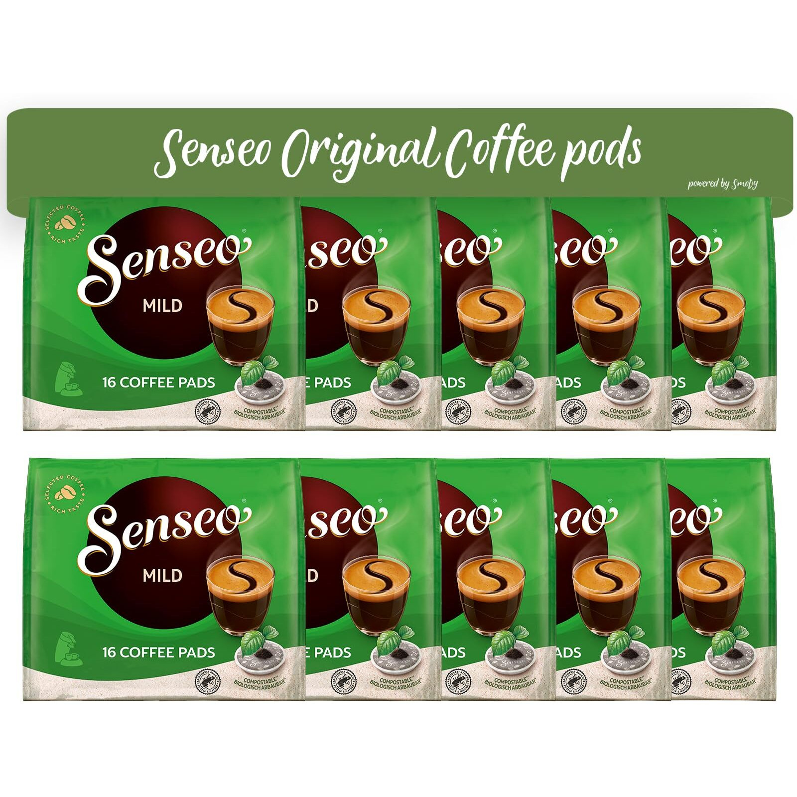 Senseo Mild Light Roast Coffee Pods, 16 Count (Pack Of 10) - Single Serve Coffee Pods Bulk Pack For Senseo Coffee Machine - Compostable Coffee Pods For Hot Or Iced Coffee, Cold Brew Coffee