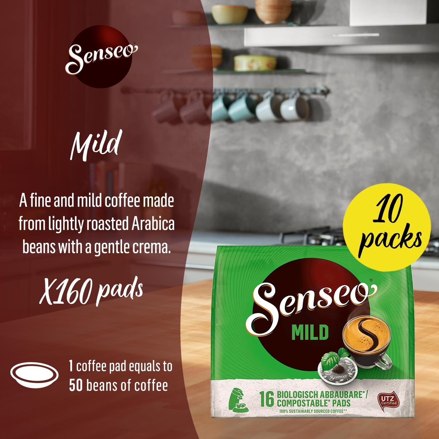 Senseo Mild Light Roast Coffee Pods, 16 Count (Pack Of 10) - Single Serve Coffee Pods Bulk Pack For Senseo Coffee Machine - Compostable Coffee Pods For Hot Or Iced Coffee, Cold Brew Coffee