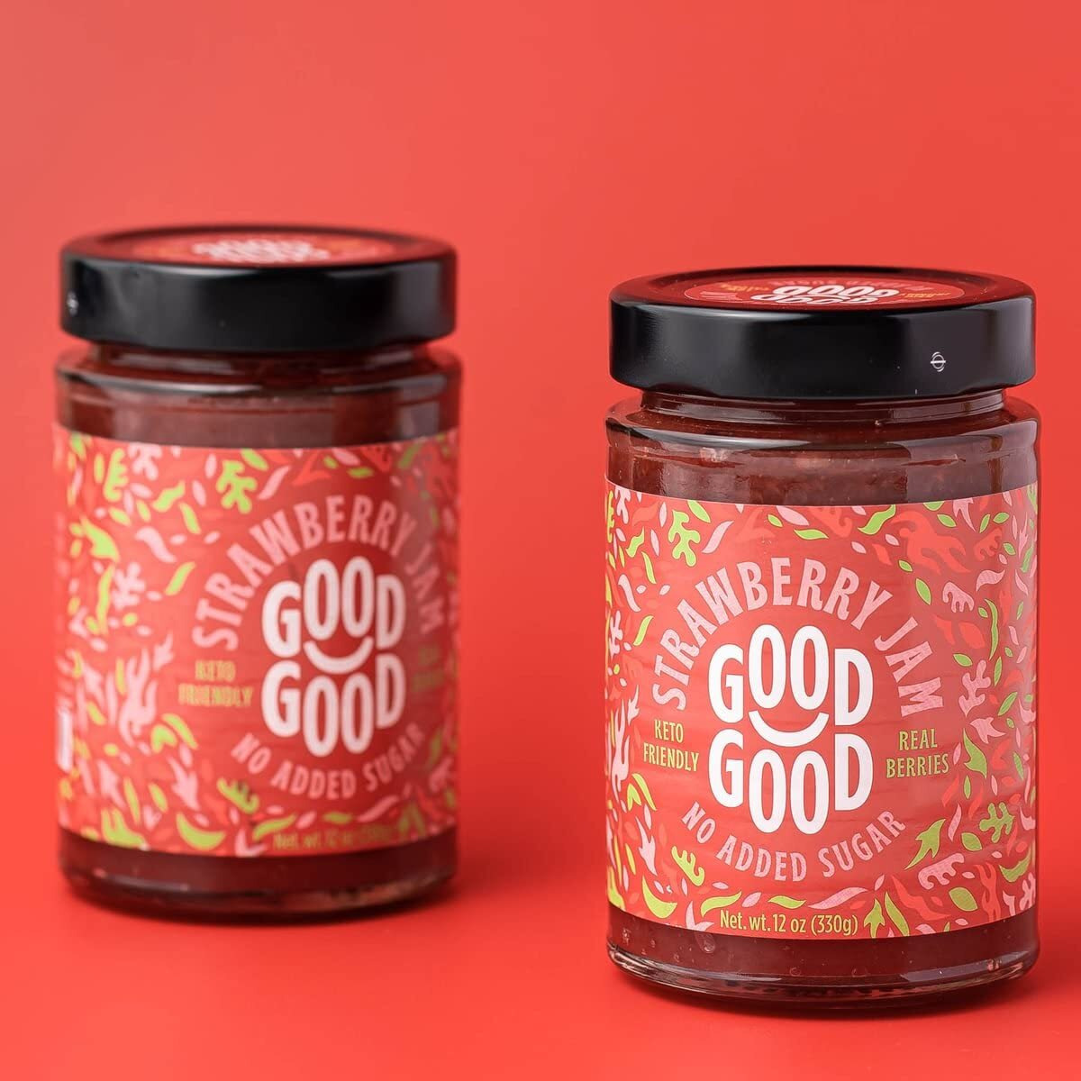 Good Good No Added Sugar Fruit Jam Variety Pack Of 4 - Keto Friendly Jelly - Strawberry, Cherry, Fig And Orange Marmalade Jam - Low Carb, Low-Calorie And Vegan - 12Oz / 330G Jars