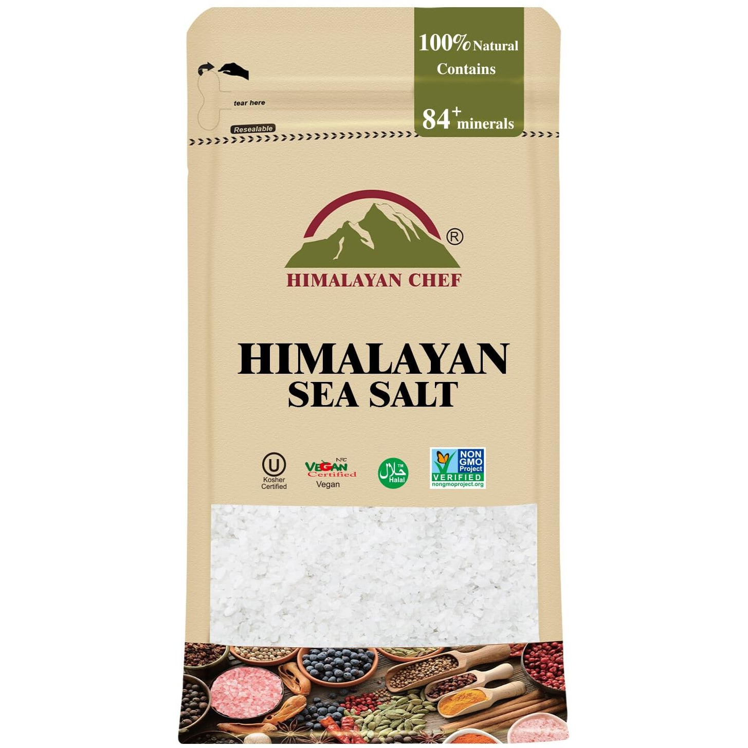Himalayan Chef Sea Salt, Coarse Grains, 192 Ounce - All Natural And Hand Harvested Unrefined Salt, Gluten Free, Non-Gmo Seasoned Salt, 48 Ounce/Each (Pack Of 4)