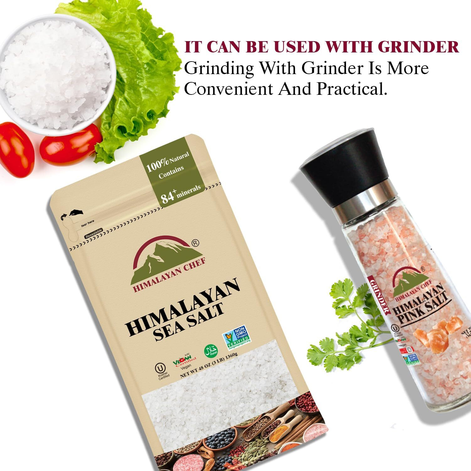 Himalayan Chef Sea Salt, Coarse Grains, 192 Ounce - All Natural And Hand Harvested Unrefined Salt, Gluten Free, Non-Gmo Seasoned Salt, 48 Ounce/Each (Pack Of 4)