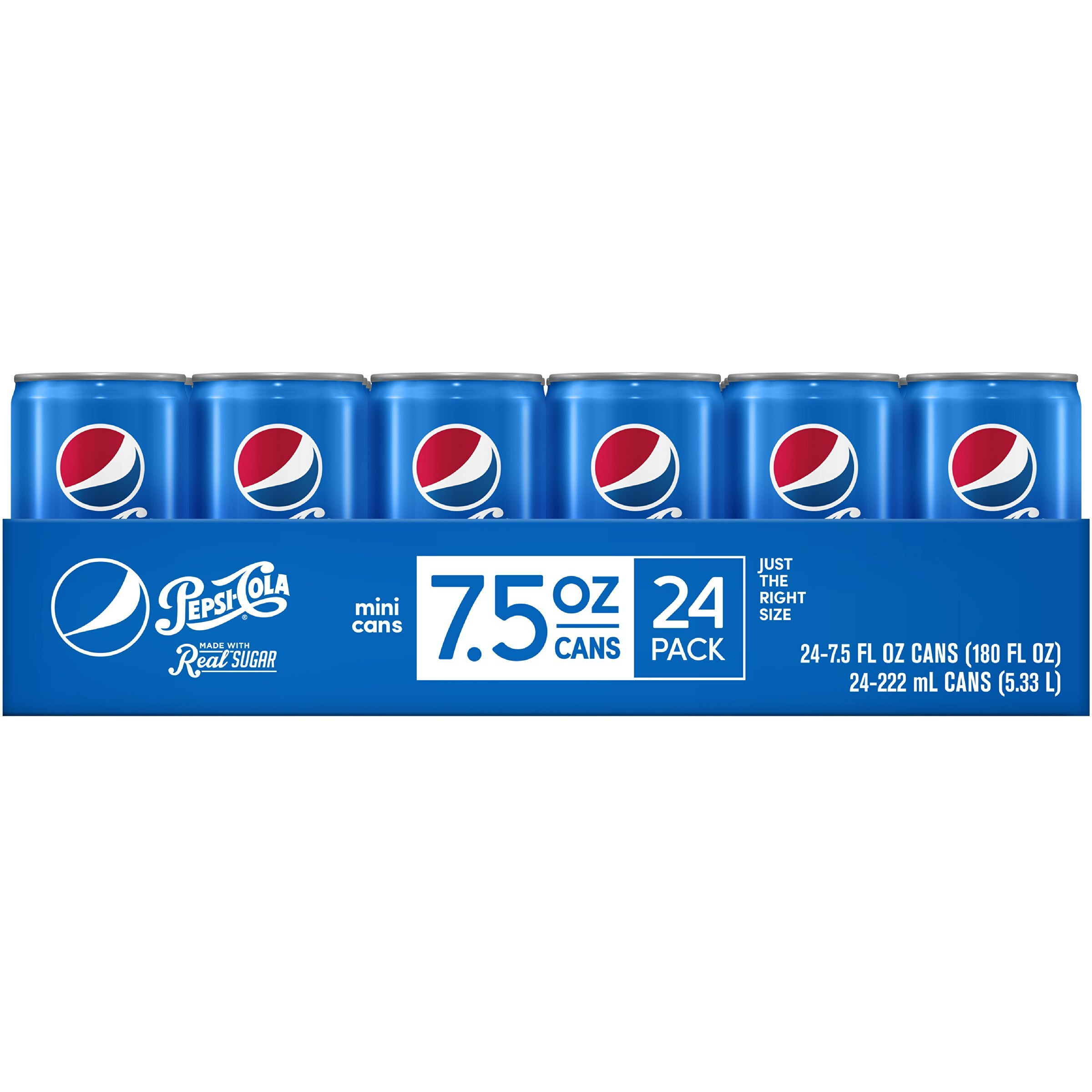 Pepsi Made With Real Sugar, 7.5 Fl Oz Mini Cans, 24 Pack