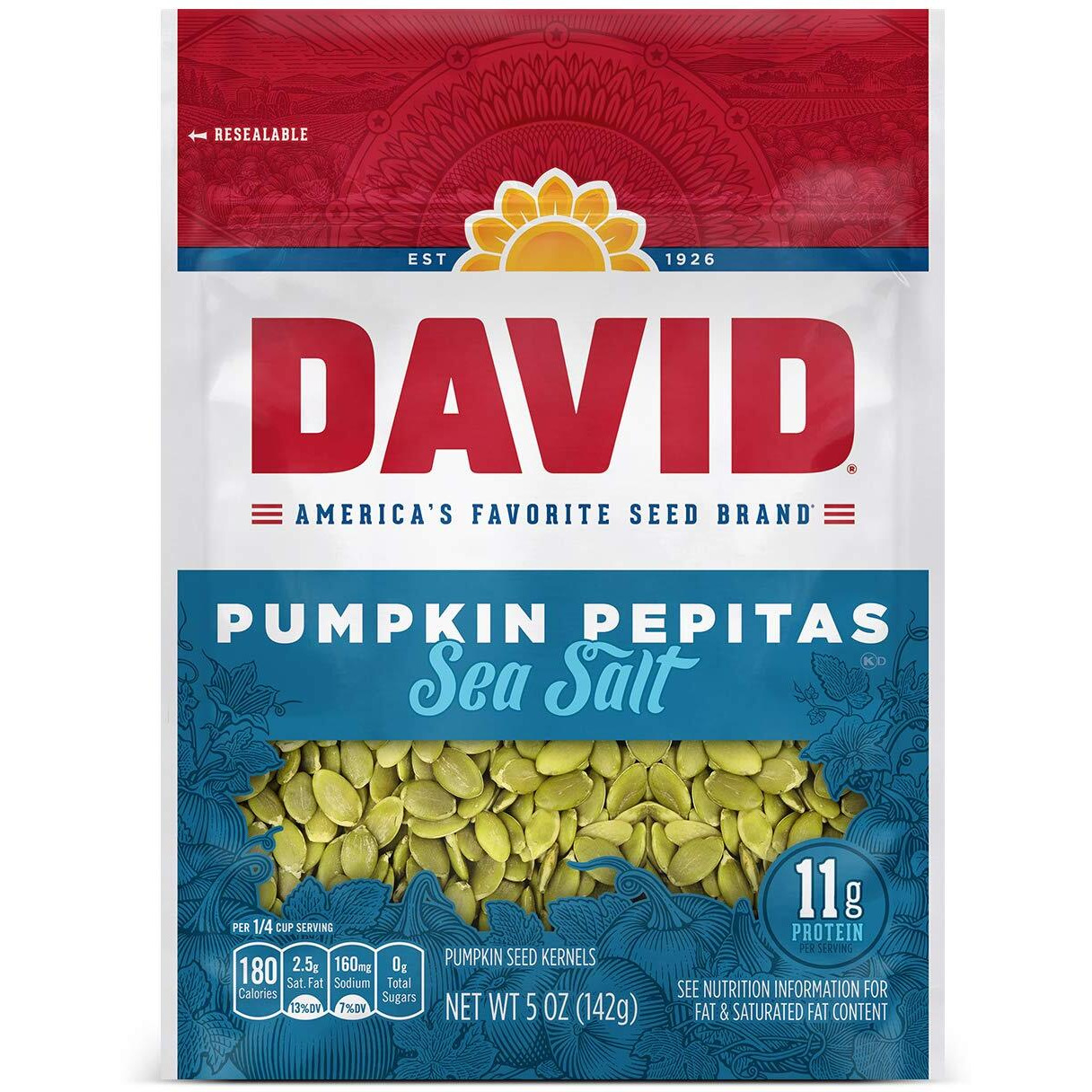 David Seeds Sea Salt Pumpkin Pepitas Seeds, Keto Friendly Snack, 5 Oz Bags, 8 Pack