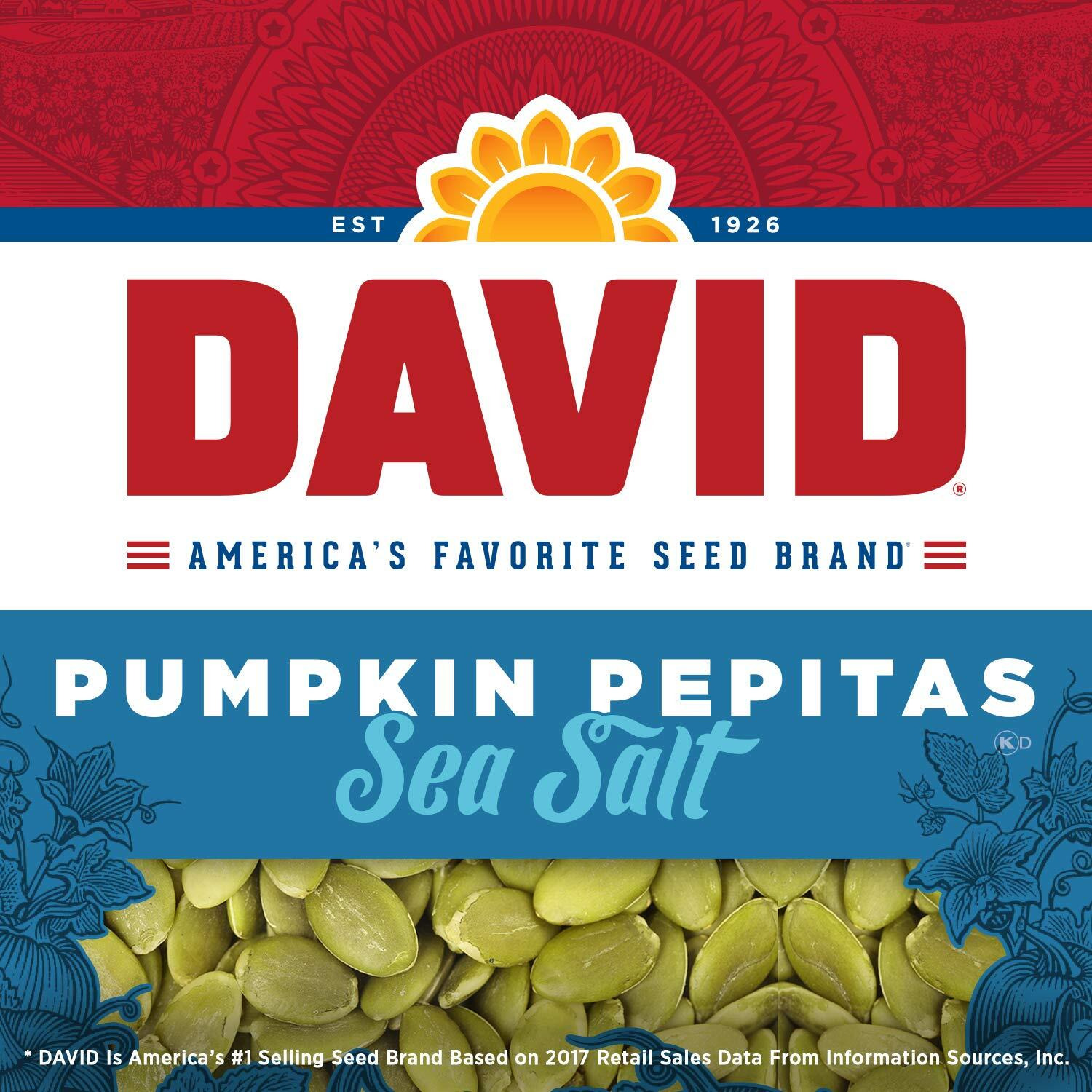 David Seeds Sea Salt Pumpkin Pepitas Seeds, Keto Friendly Snack, 5 Oz Bags, 8 Pack