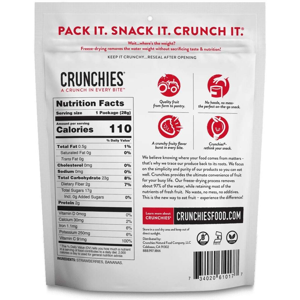 Crunchies Freeze-Dried Fruits, 100% All Natural Crispy Fruit, Non Gmo And Kosher, Resealable Freeze Dried Fruit Snack Packs, Pack Of 6 (Strawberry Banana)