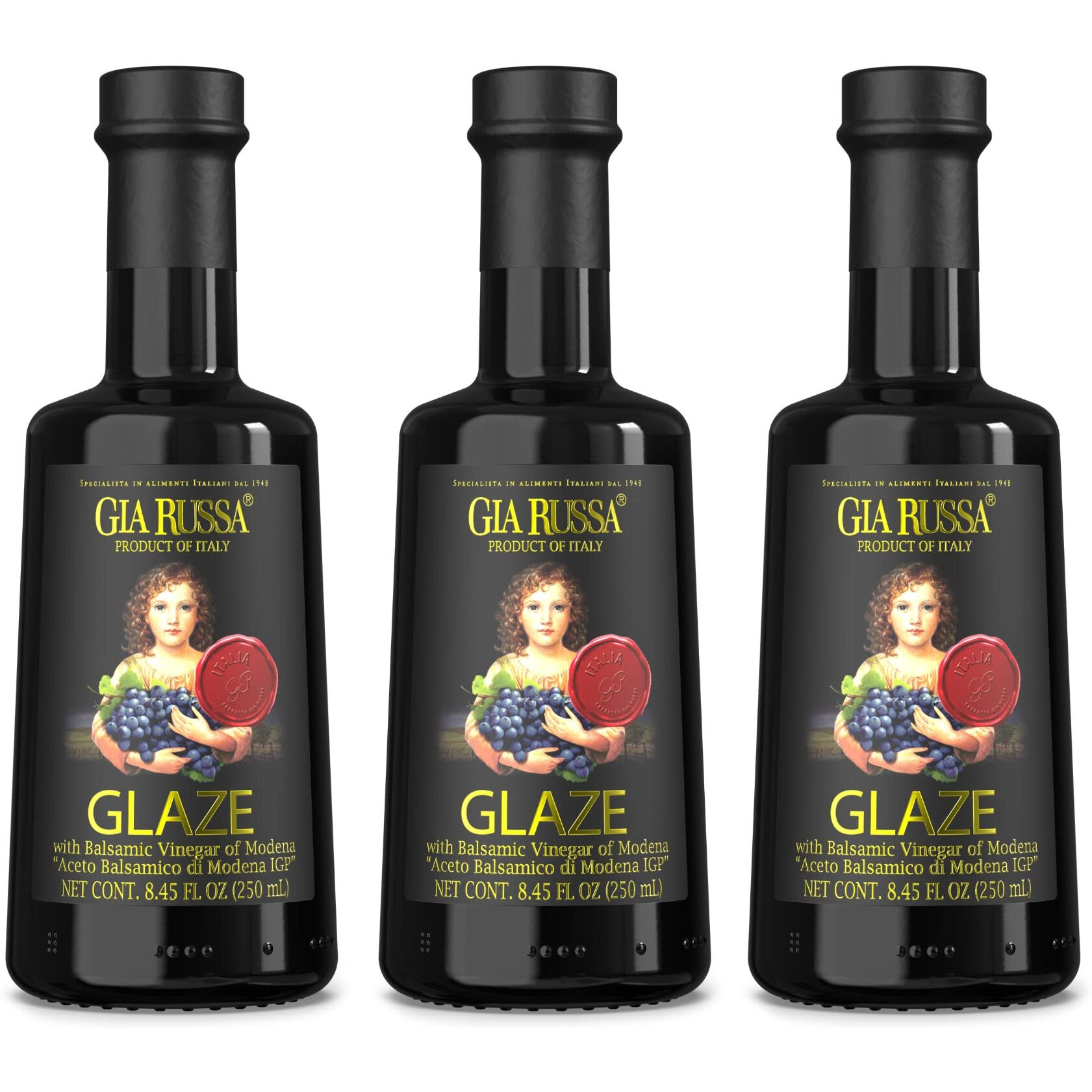 Gia Russa Balsamic Glaze - Balsamic Vinegar Glaze, Balsamic Vinegars, Vegan Italian Vinegar, Gluten Free Balsamic, Low Calorie Dressing, Product Of Italy - 8.5 Oz (3-Pack)