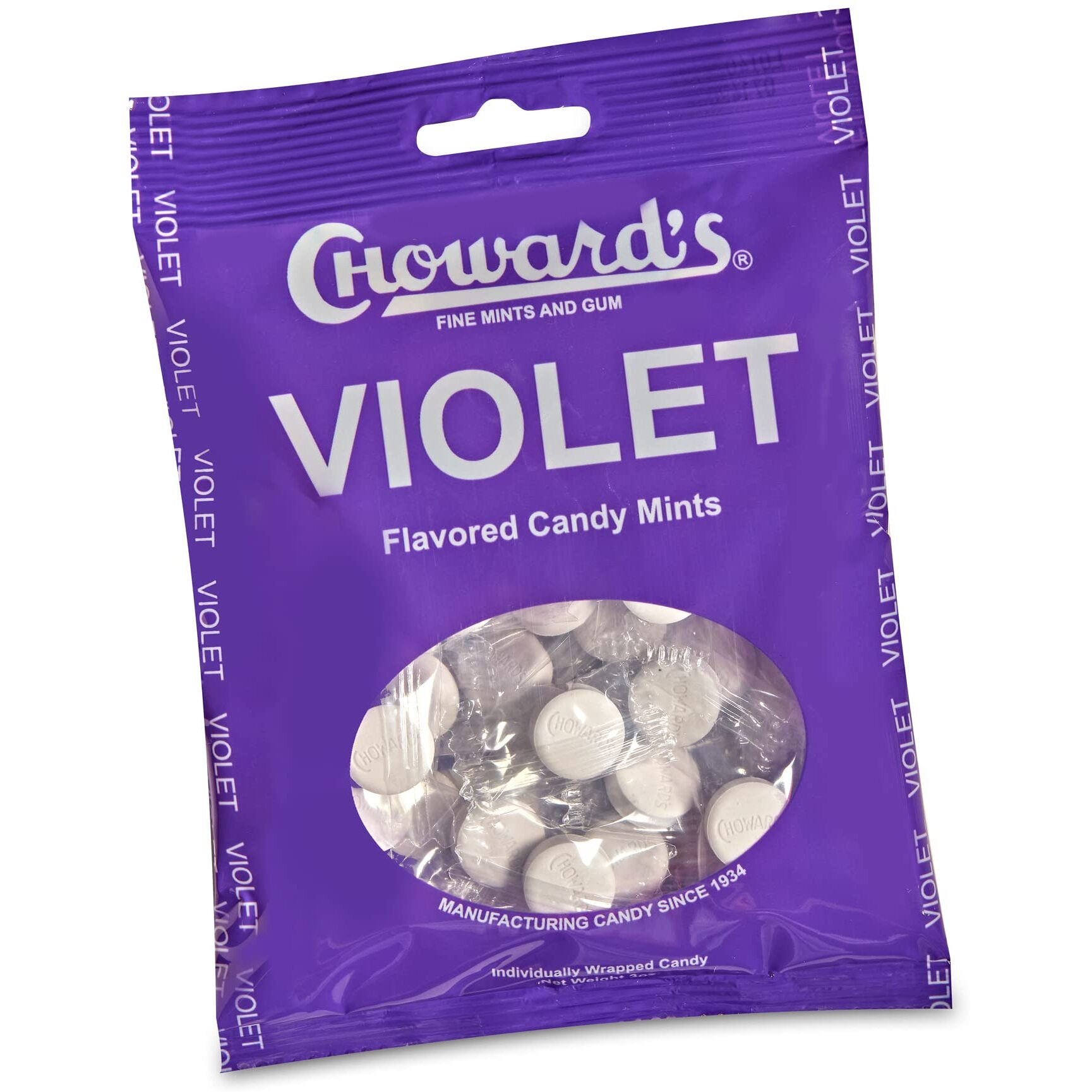 Choward's 3Oz Violet Candy Bags 3 Pack | 49 Pieces Individually Wrapped Candy Mints | Nostalgic Violet Candy Bags | Perfect For Snacks In Lunchboxes, Pockets, Goodie Bags, And Birthday Parties