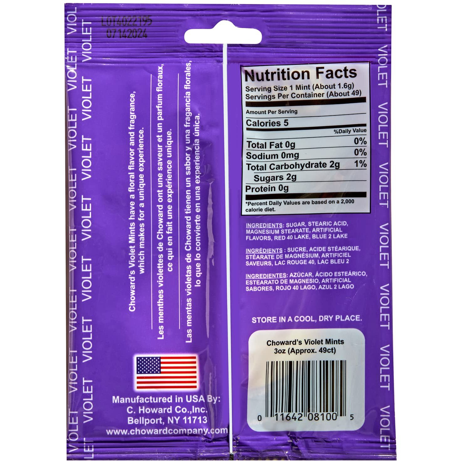 Choward's 3Oz Violet Candy Bags 3 Pack | 49 Pieces Individually Wrapped Candy Mints | Nostalgic Violet Candy Bags | Perfect For Snacks In Lunchboxes, Pockets, Goodie Bags, And Birthday Parties