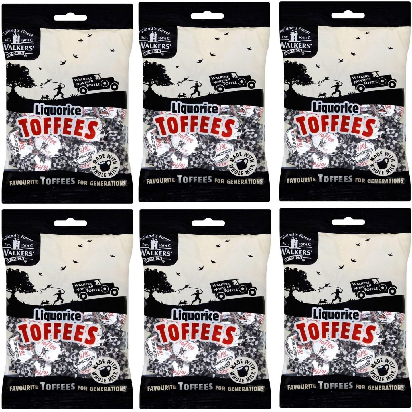 Walkers' Nonsuch Liquorice Toffees | With Condensed Milk & Black Treacle | Imported From The Uk | Traditional British Candy | Old Fashioned Licorice Toffee | 5.29 Oz (Pack Of 6)