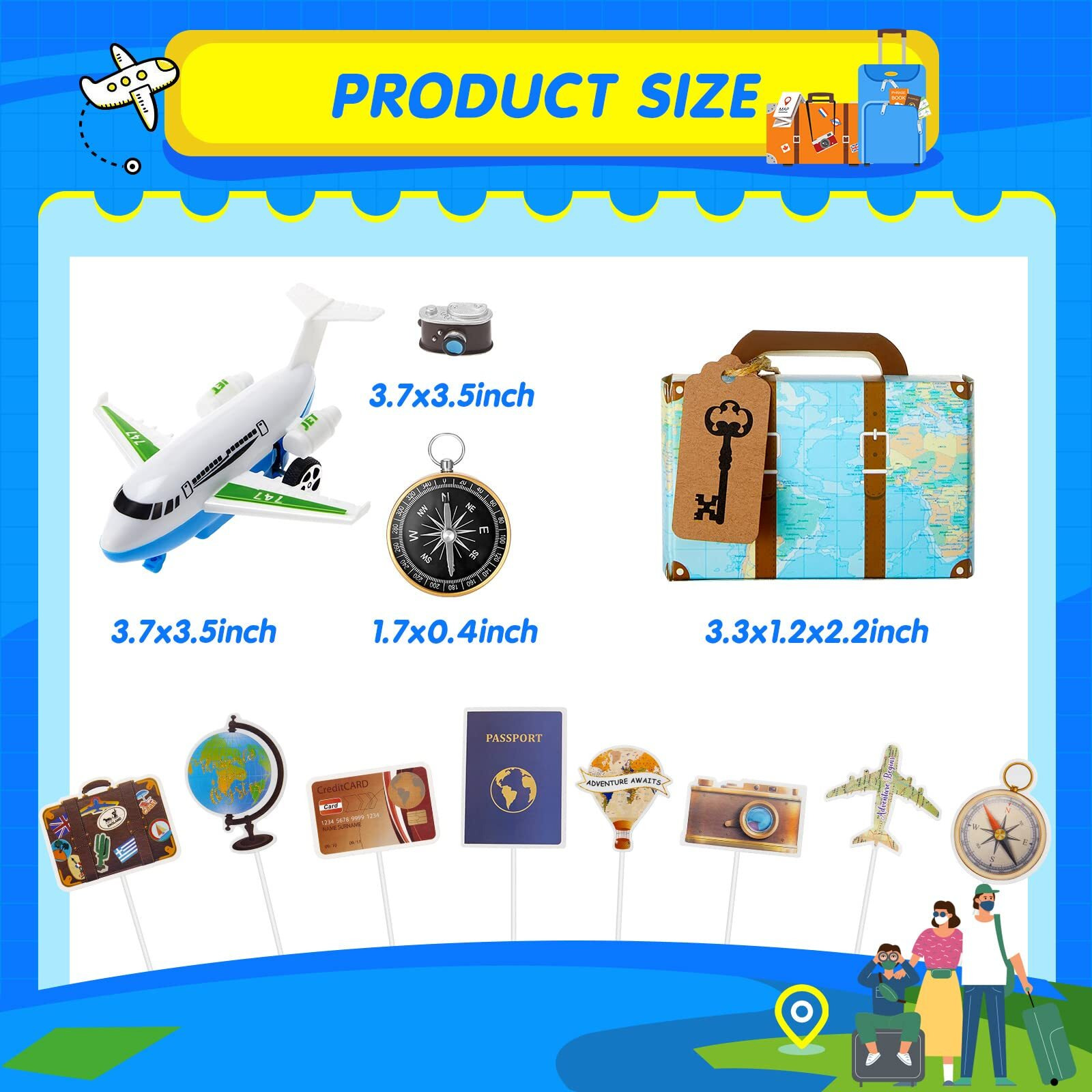 24 Pcs Travel Cake Topper Decorations Let The Adventure Begin Travel Theme Cupcake Toppers Mini Suitcase Airplane Cameras Miniature Compass For Birthday Baby Shower Travel Theme Party Decorations