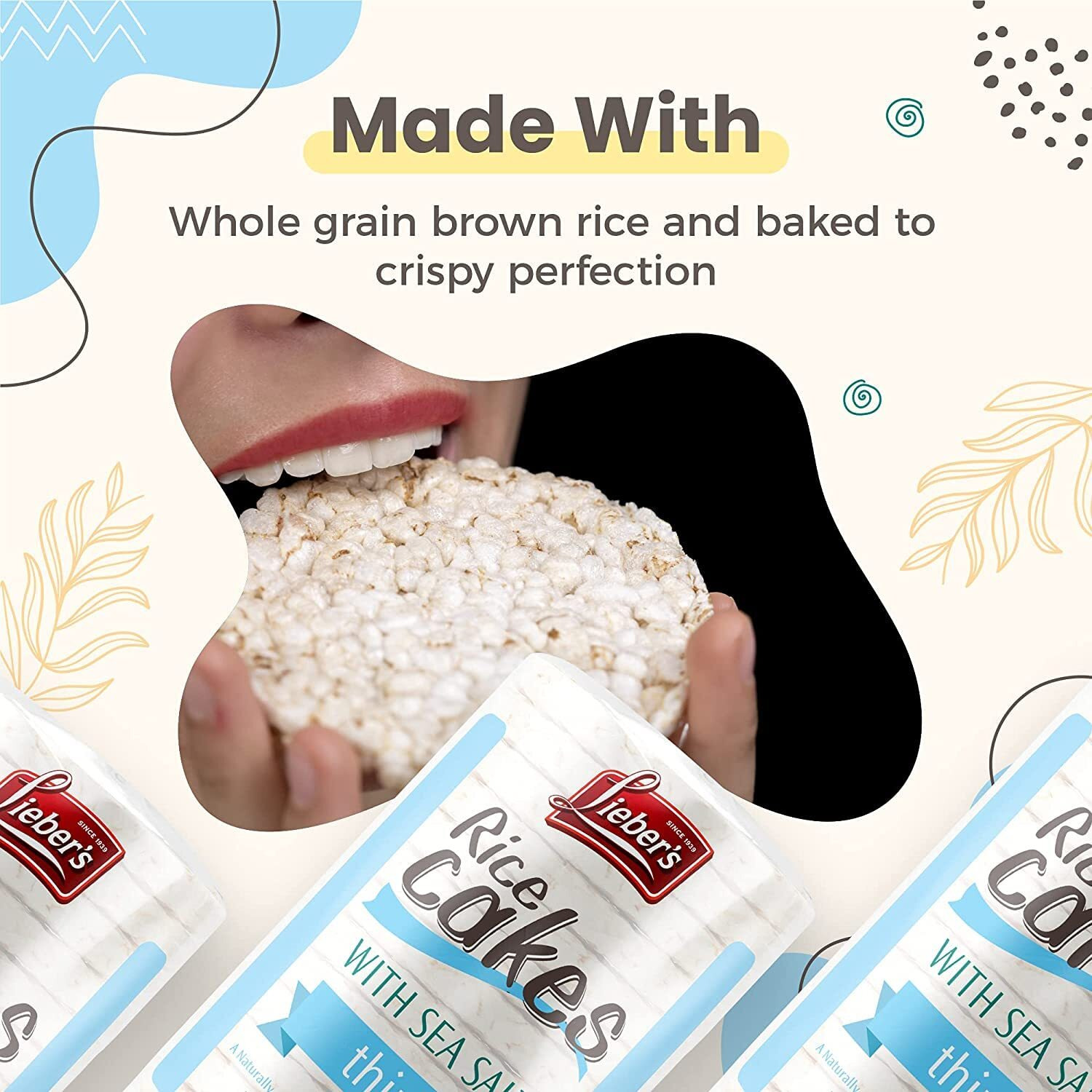 Lieber's Thin Rice Cakes, Kosher Certified Snack, Dairy Free, Wheat Free, Gluten Free, And Vegan Options (Sea Salt 6 Pack)