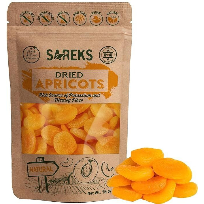 Sareks Premium Dried Apricot 16 Oz In Resealable Bag - Unsweetened, Turkish Dry Apricots, Nutrient-Rich Snack With No Added Sugar - Gluten Free- Non-Gmo, All Natural