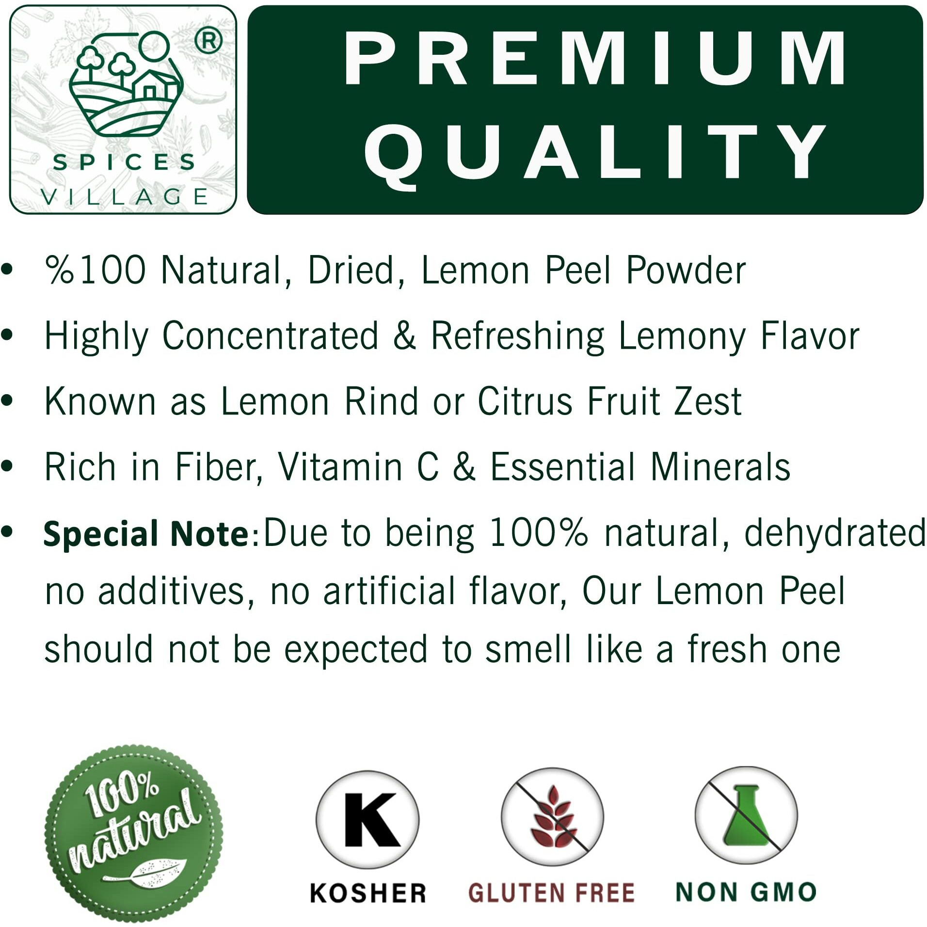 Spices Village Dried Lemon Peel Granules (4 Oz) - Lemon Zest, Fresh Lemon Rind, Citrus Fruit Seasoning For Cooking, Baking & Herb Tea - Kosher, Gluten Free, Non Gmo, Resealable Bulk Bag