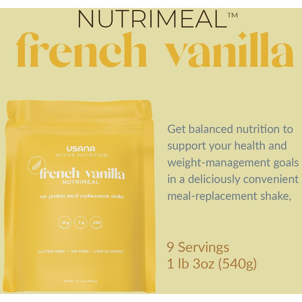 Usana Nutrimeal Meal Replacement Shake - French Vanilla - Non-Gmo - Gluten Free - Low Glycemic - 540 Grams - 9 Servings