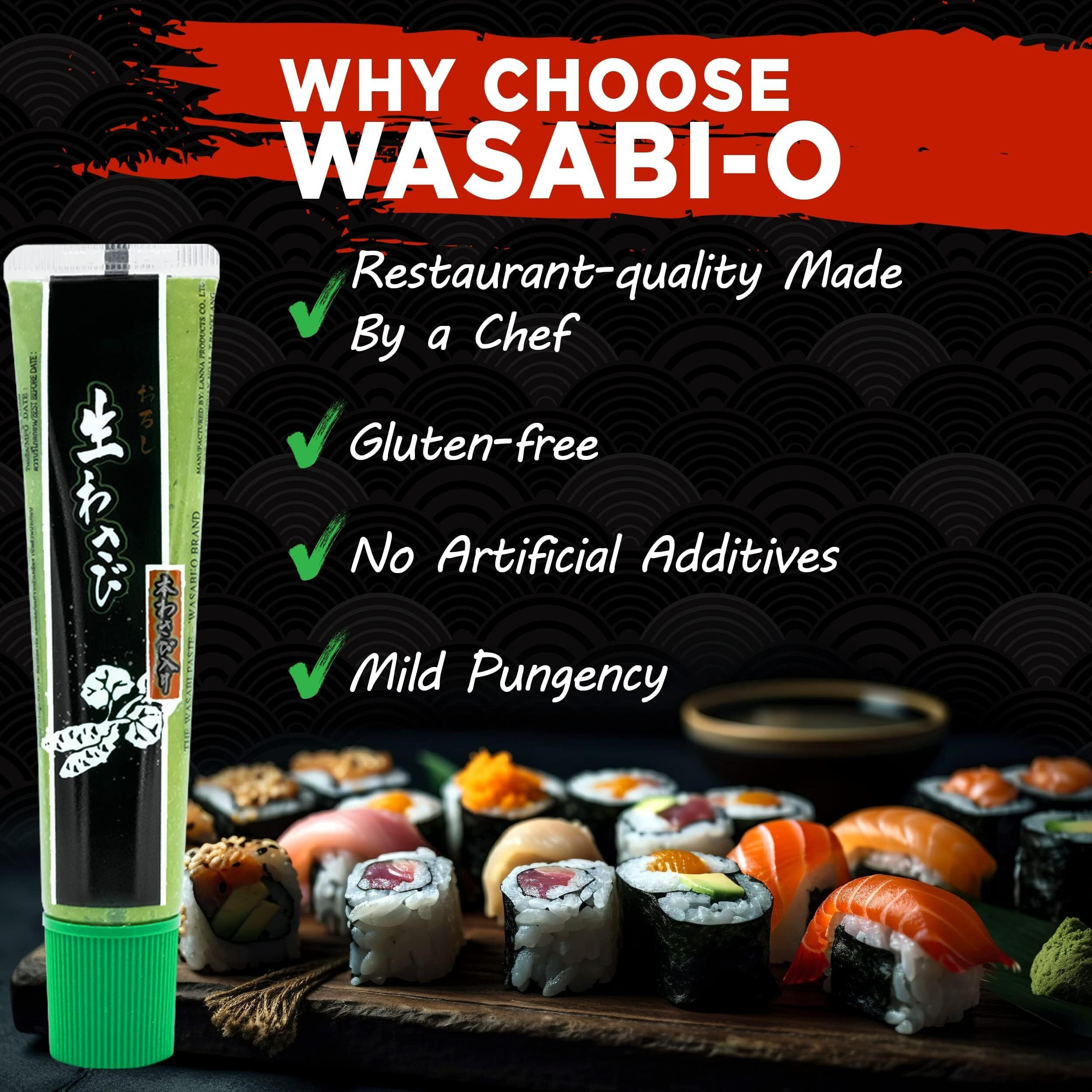 Wasabi-O Premium Wasabi Paste 3 Pack - Real Genuine Wasabi Paste For Sushi, Sashimi, Poke, & More - Vegan, Vegetarian, Halal - 1.52Oz Tube - Sushi Ingredients & Sushi Sauces