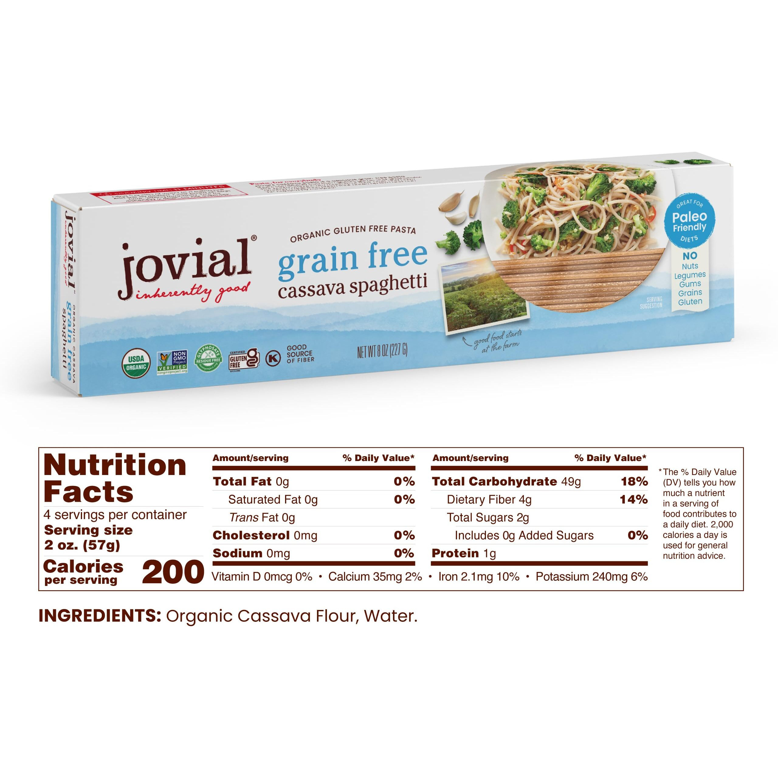 Jovial Grain-Free Cassava Spaghetti - Spaghetti Noodles, Cassava Pasta, Paleo Pasta, Gluten Free Pasta Spaghetti, Grain-Free, Certified Gluten-Free, Usda Certified Organic, Non-Gmo - 8 Oz, 6 Pack