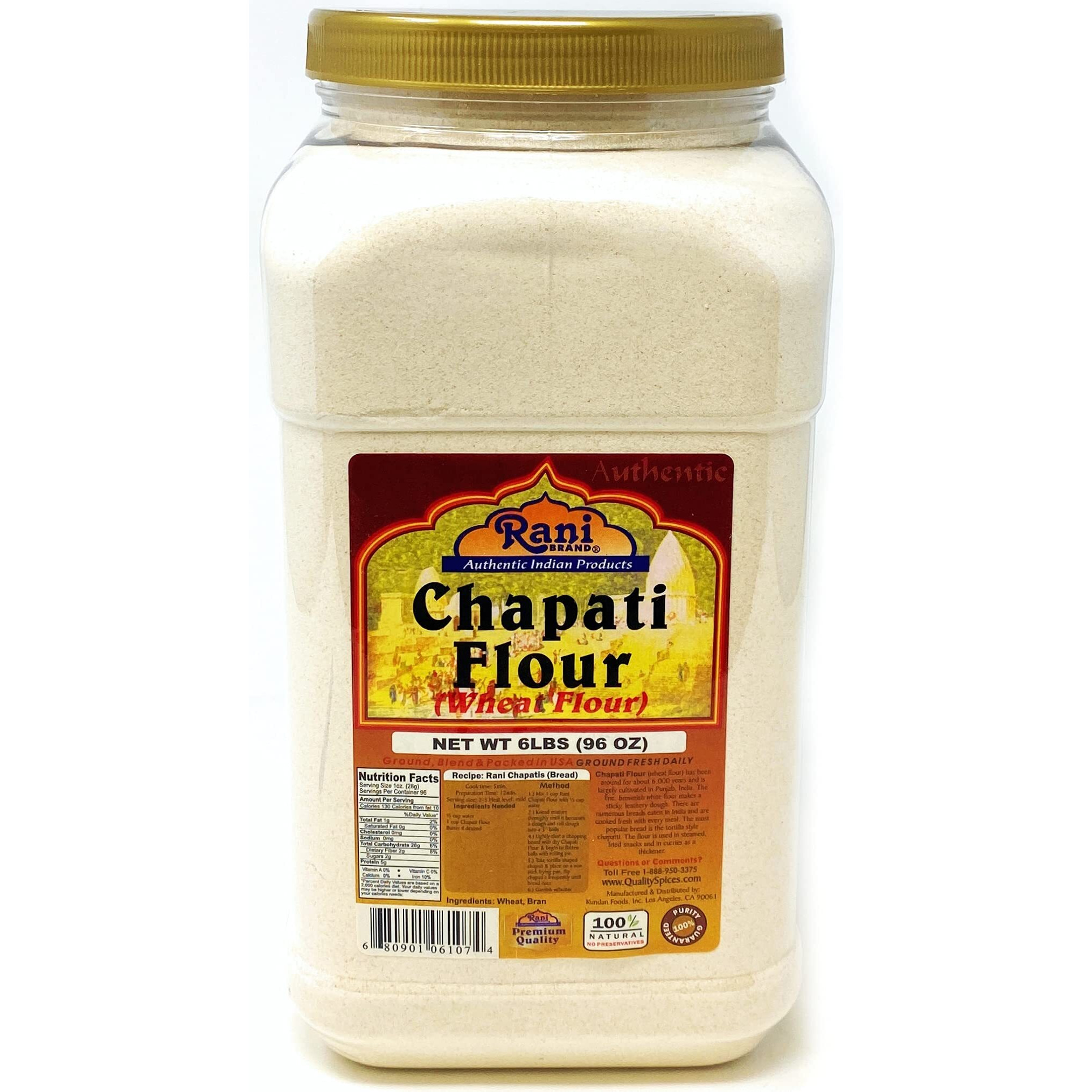 Rani Chapati Flour (100% Pure Whole Wheat Atta), For Making Roti & Indian Breads 96Oz (6Lbs) 2.72Kg Pet Jar ~ All Natural | Vegan | No Salt Or Colors | Non-Gmo | Indian Origin