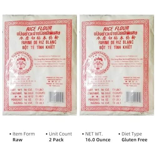Erawan Thai Rice Flour 16 Oz (Basic), 2 Pack Great For Cooking & Baking, 1 Lb Traditional Water Milled Rice Flour Can Make A Variety Of Snacks And Desserts