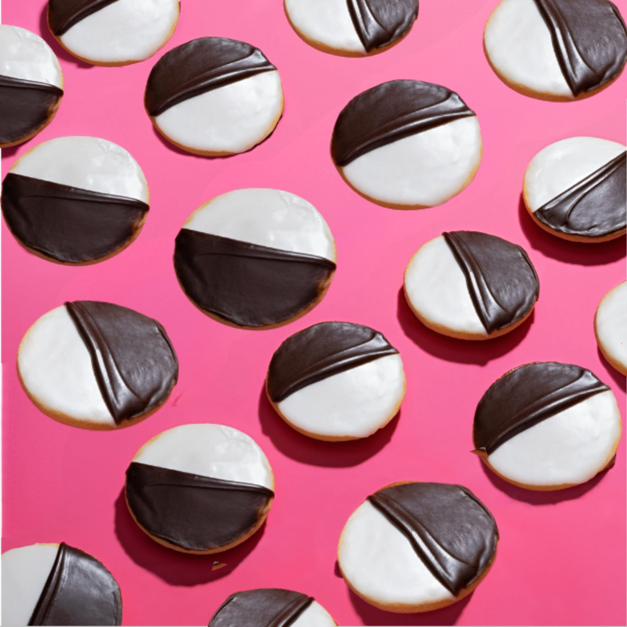 Black And White Cookies | 20 Gourmet Cookies Individually Wrapped | Ny Style Black & White Cookies | Easter Food Gift Baskets | Snack Cakes | Kosher, Dairy & Nut Free | Sterns Bakery