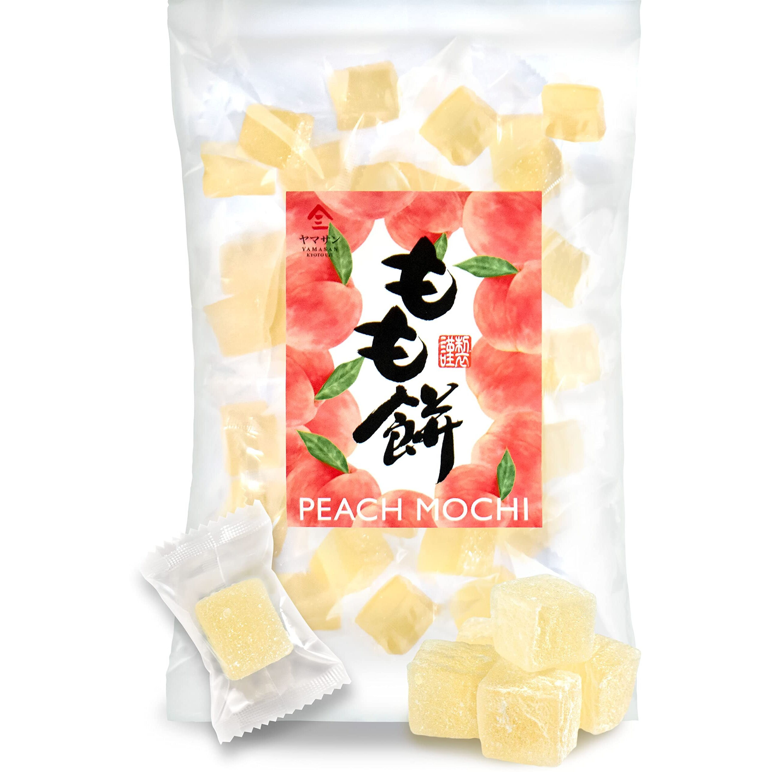 Japanese Mochi Candy Individually Wrapped, Momo White Peach Flavor, Plant-Based Kanten Agar Sweets 300GYamasan