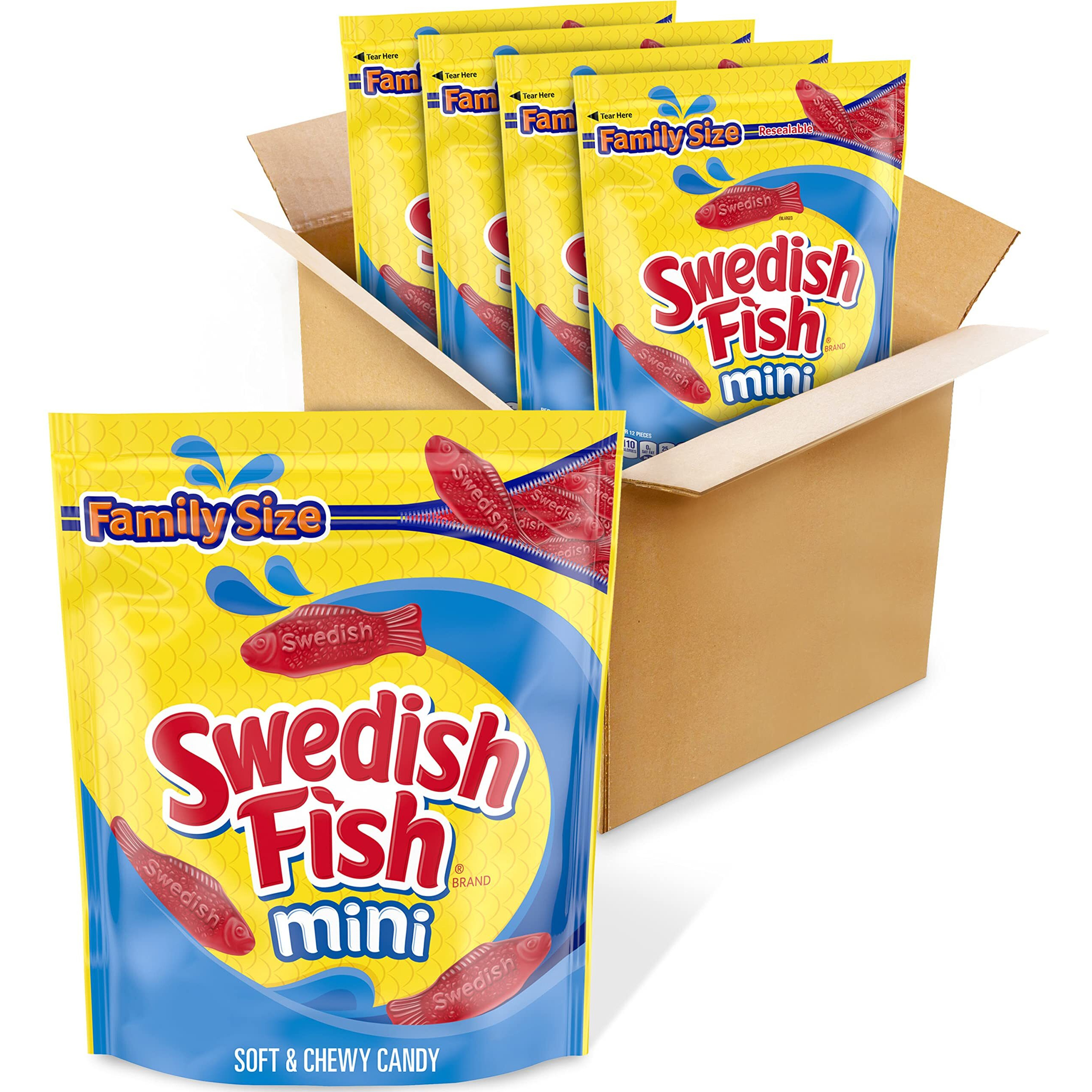 Swedish Fish Mini Soft & Chewy Candy, Family Size, 4 - 1.8 Lb Bags