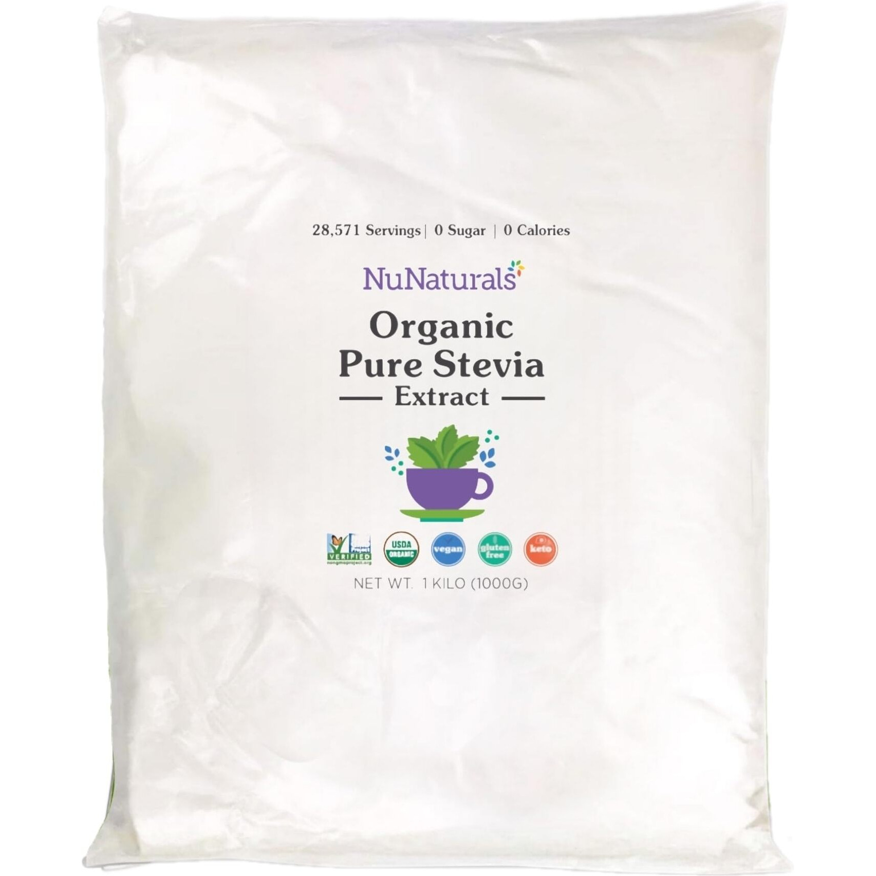 Nunaturals Organic Pure Stevia Extract | 100% Stevia No Fillers | Keto Sugar-Free Powdered Sweetener | Plant-Based Sugar Substitute | No Erythritol | Over 25,000 Servings | 1 Kg