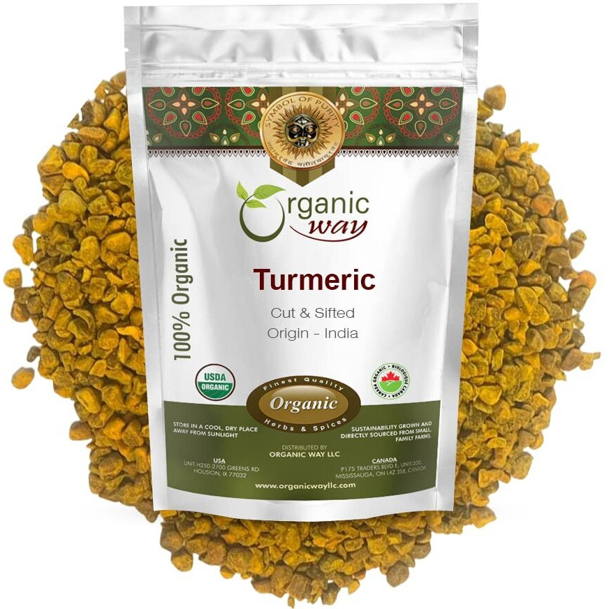 Organic Way Turmeric/Haldi Root Cut & Sifted (Curcuma Longa) - Herbal Tea | Kosher & Usda Certified | Vegan, Non-Gmo & Gluten Free | Tested For Heavy Metal And Purity | 100% Raw From India (1/2Lbs / 8Oz.)