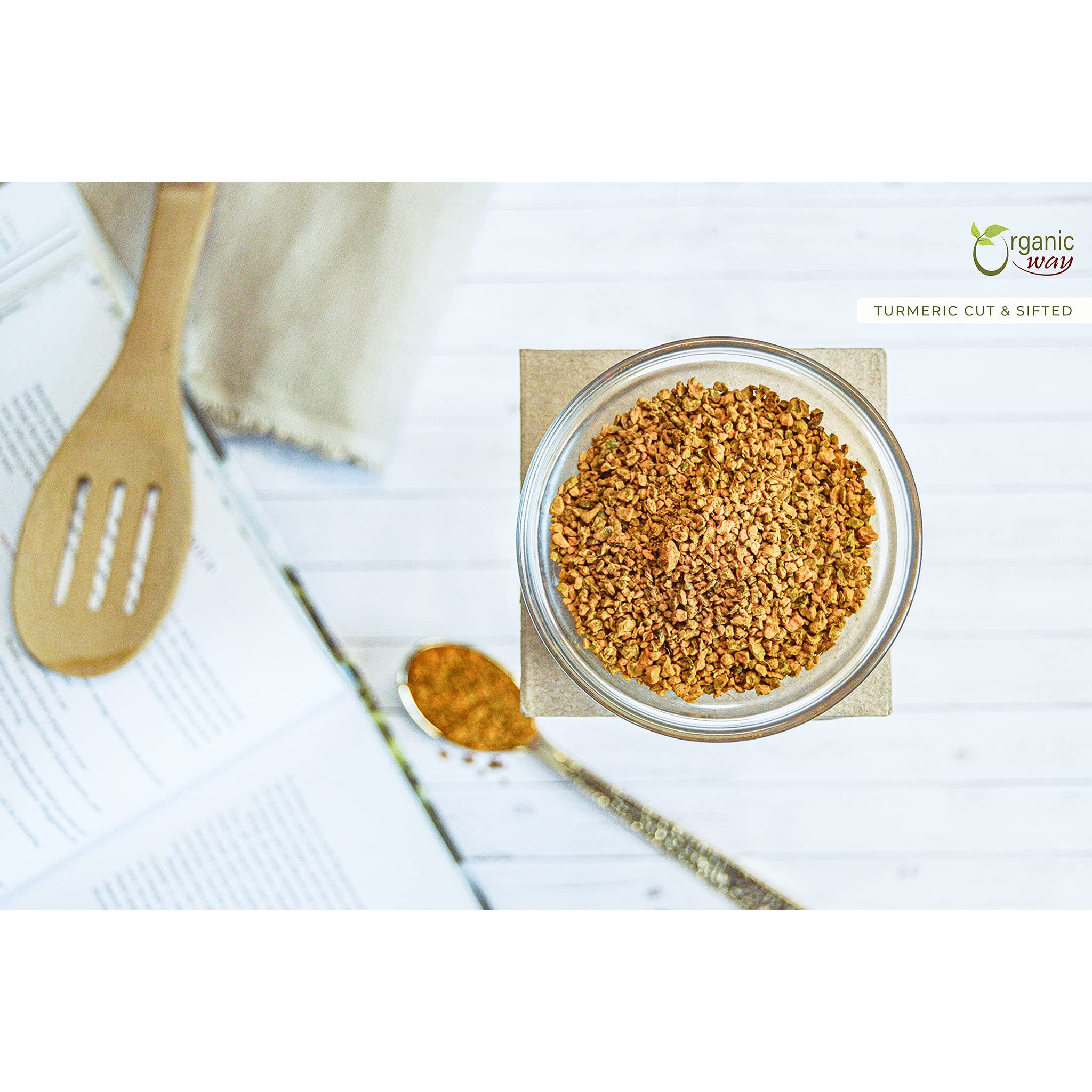 Organic Way Turmeric/Haldi Root Cut & Sifted (Curcuma Longa) - Herbal Tea | Kosher & Usda Certified | Vegan, Non-Gmo & Gluten Free | Tested For Heavy Metal And Purity | 100% Raw From India (1/2Lbs / 8Oz.)