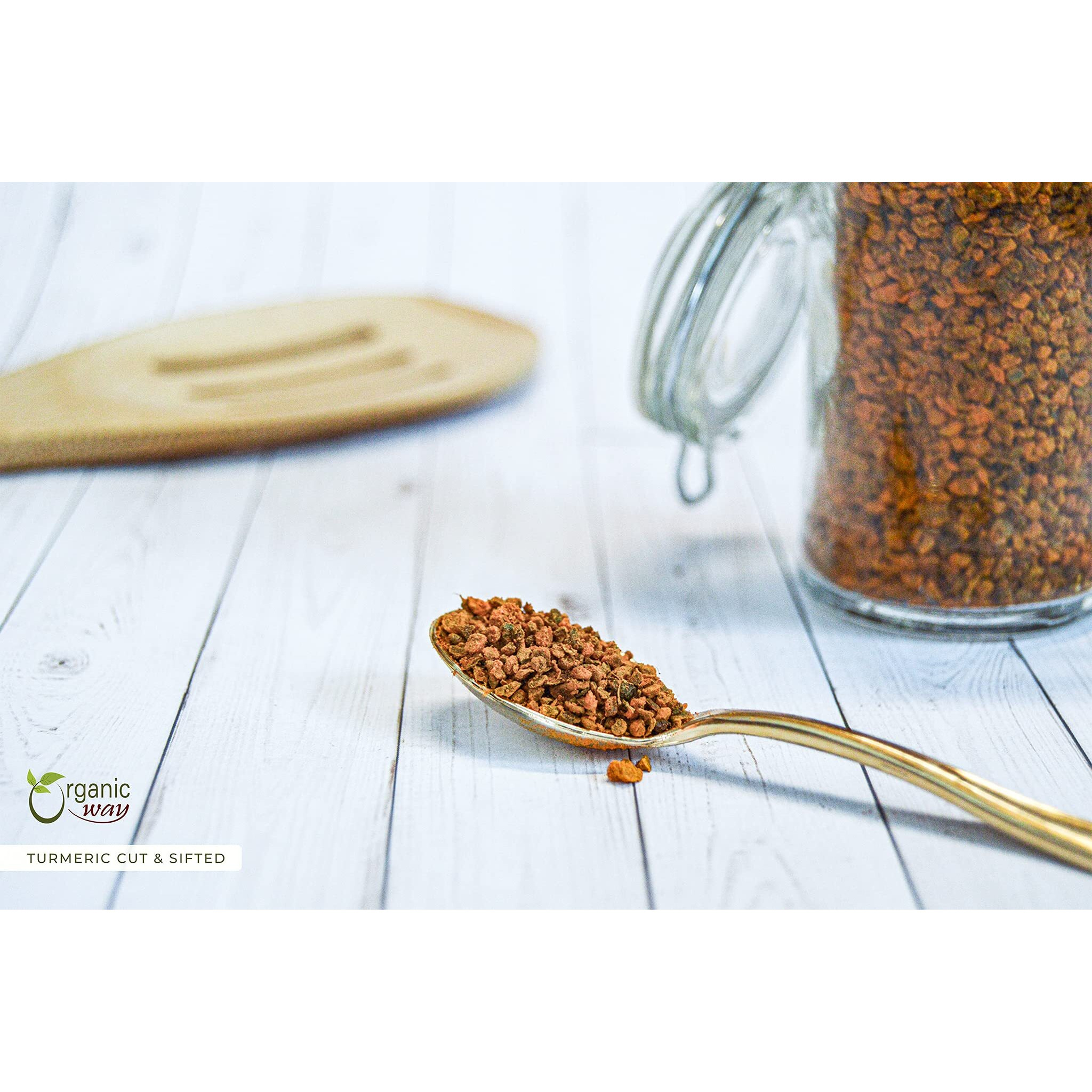 Organic Way Turmeric/Haldi Root Cut & Sifted (Curcuma Longa) - Herbal Tea | Kosher & Usda Certified | Vegan, Non-Gmo & Gluten Free | Tested For Heavy Metal And Purity | 100% Raw From India (1/2Lbs / 8Oz.)