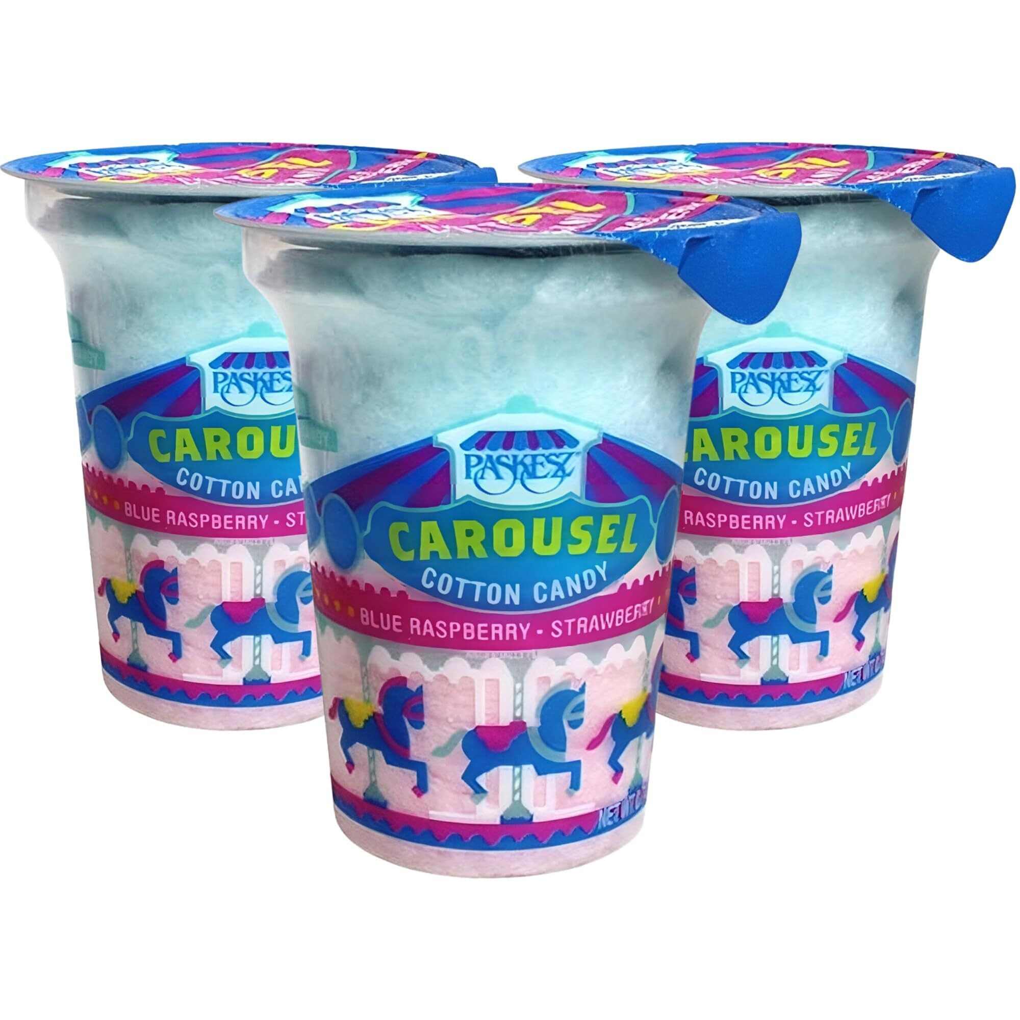 Snacktery Pink & Blue Cotton Candy - Experience The Sweetness Of The Fair With Strawberry & Raspberry Flavored Cotton Candy - Pack Of 3
