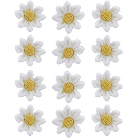 Global Sugar Art 36 Count Edible Daisy Sugar Cake Flowers, White Unwired, Small 1 Inch By Chef Alan Tetreault