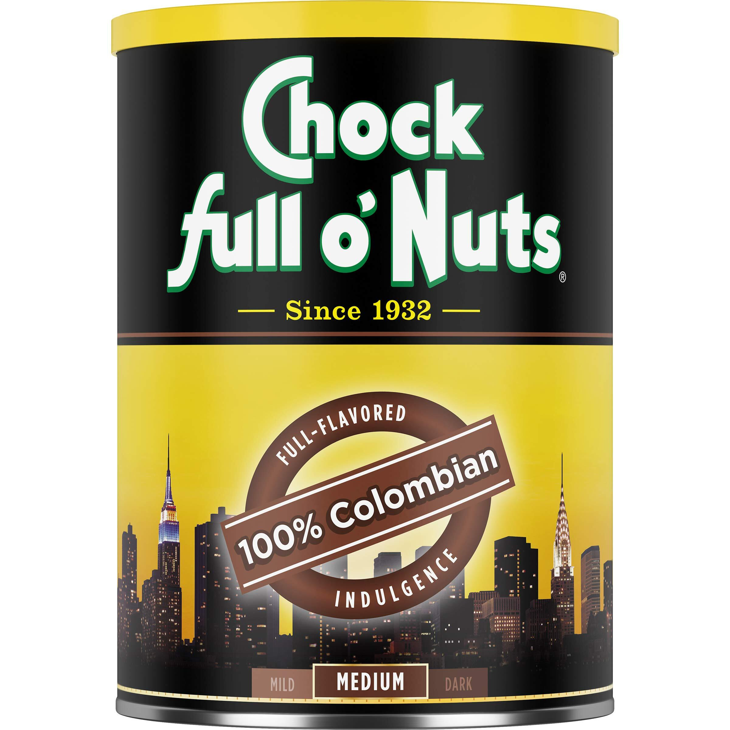 Chock Full Onuts 100% Colombian Ground Coffee, Medium Roast - Colombian Arabica Coffee - Rich, Full-Flavored, Aromatic And Smooth Medium-Dark Blend 1.5 Pound (Pack Of 1)