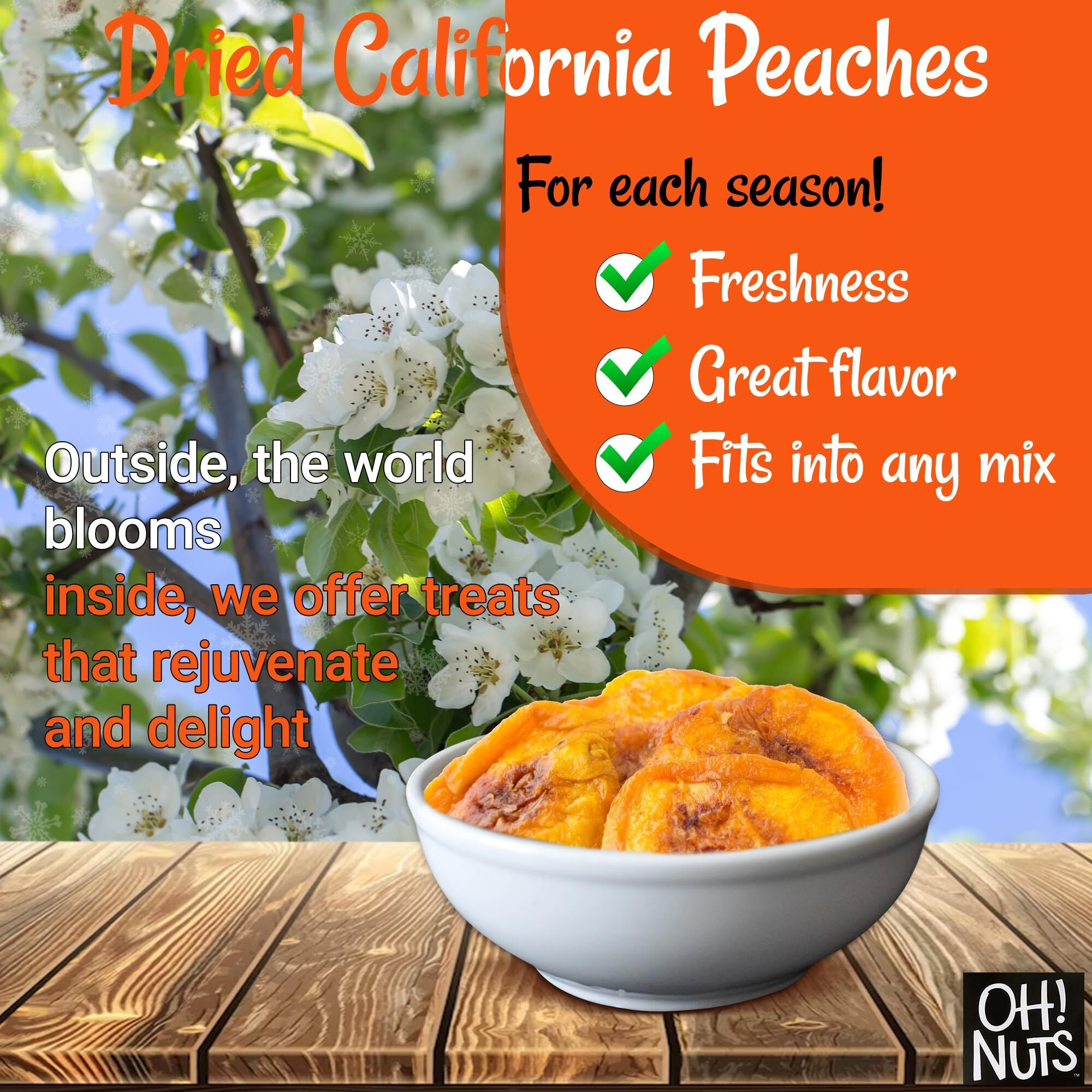 Dried Peaches California | 2 Lb - Dried Fruit Slices | No Sugar Added | Packed In New York Zip-Seal Bag For Exceptional Freshness By Oh Nuts