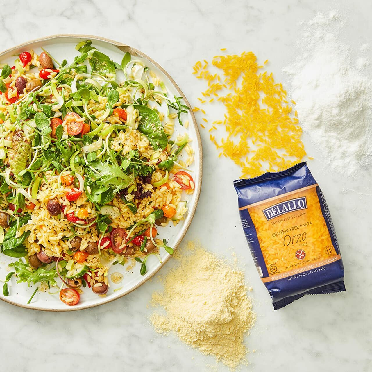Delallo Gluten Free Orzo Pasta, Made With Corn & Rice, Wheat Free, 12Oz Bag, 6-Pack
