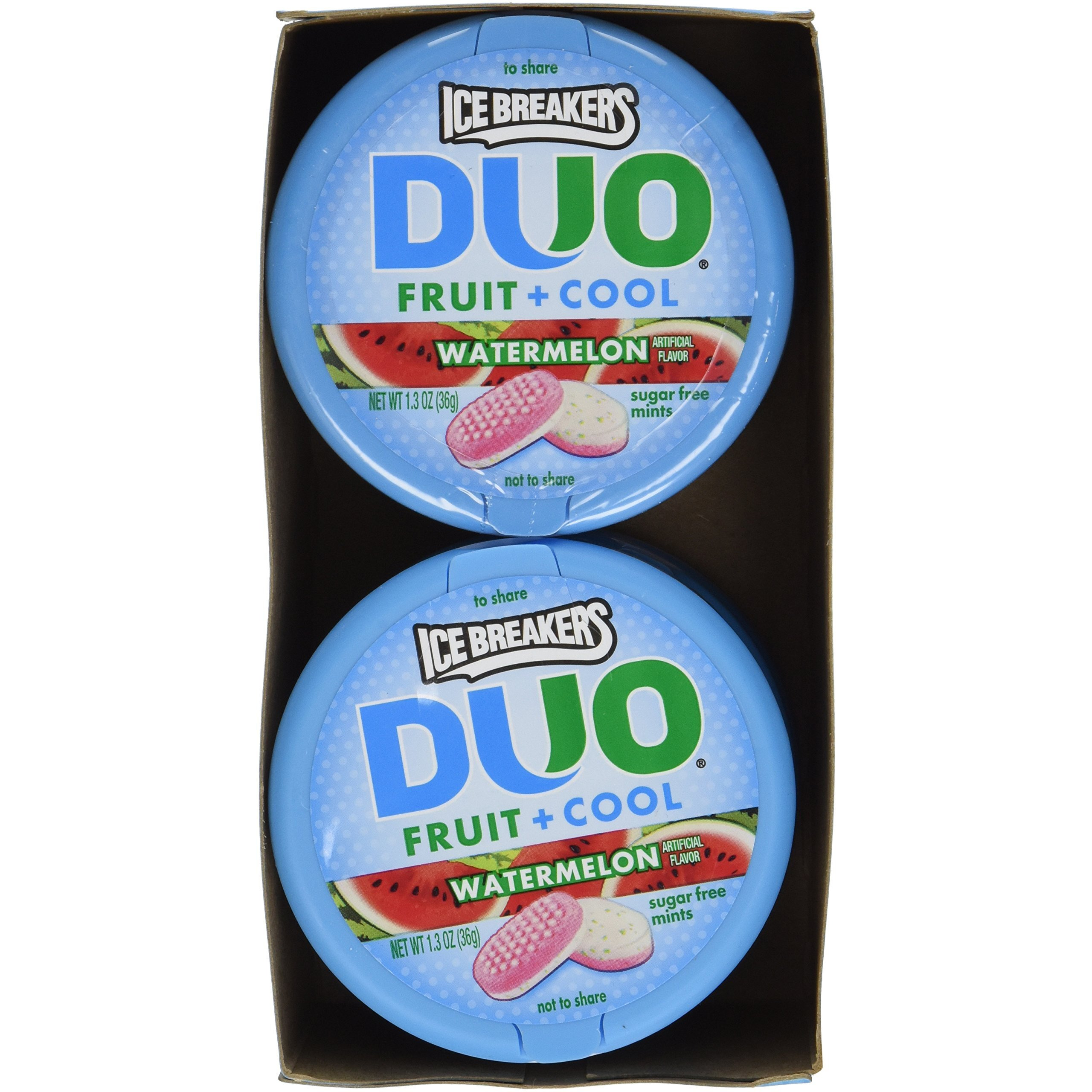 Ice Breakers Duo Fruit + Cool Watermelon Flavor Sugar Free Mints 8-1.3 Oz Tins