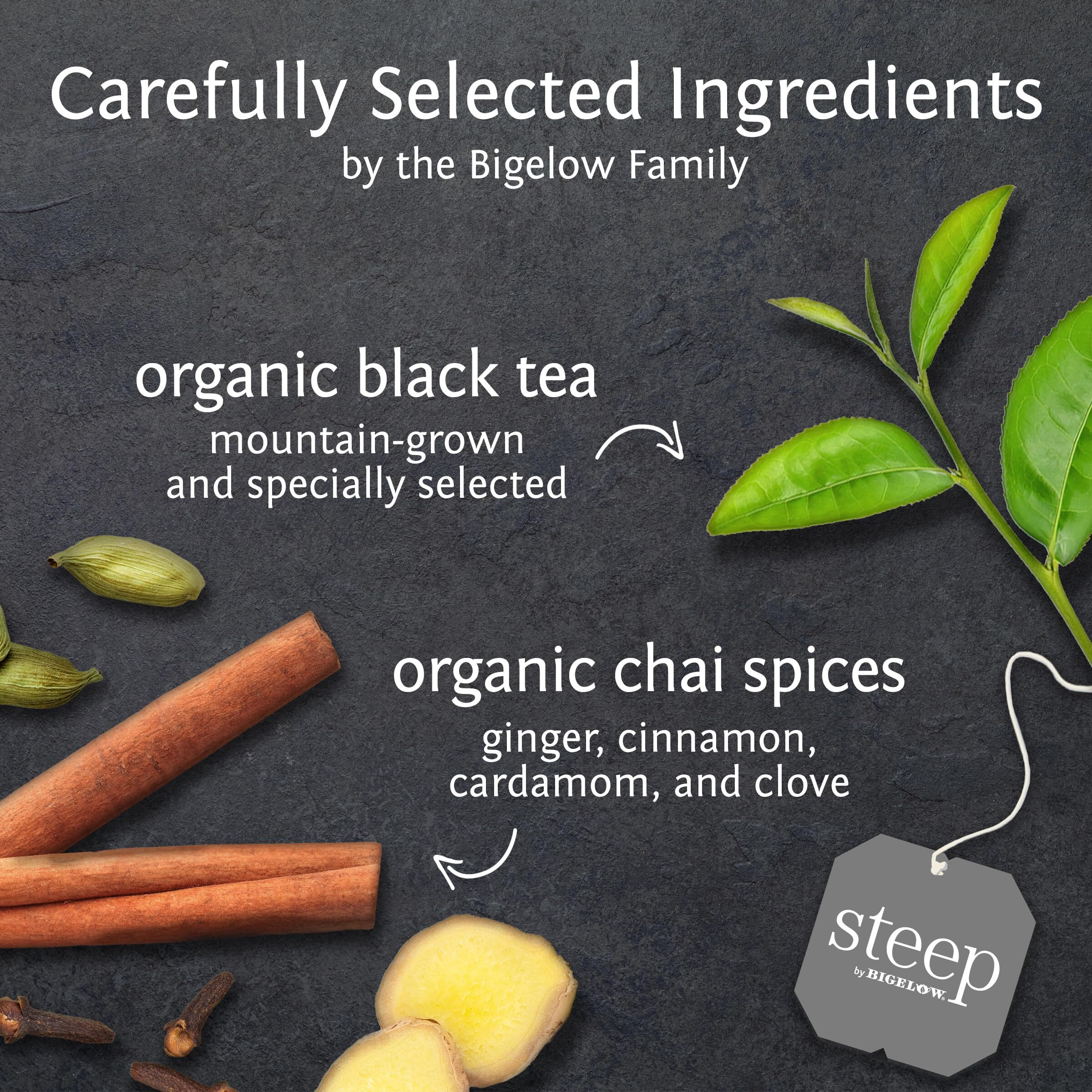 Steep By Bigelow Organic Chai Black Tea, Caffeinated, 20 Count (Pack Of 6), 120 Tea Total Bags