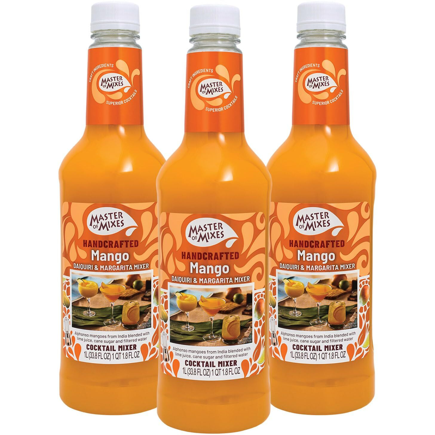 Master Of Mixes Mango Daiquiri / Margarita Drink Mix, Ready To Use, 1 Liter Bottle (33.8 Fl Oz), Pack Of 3