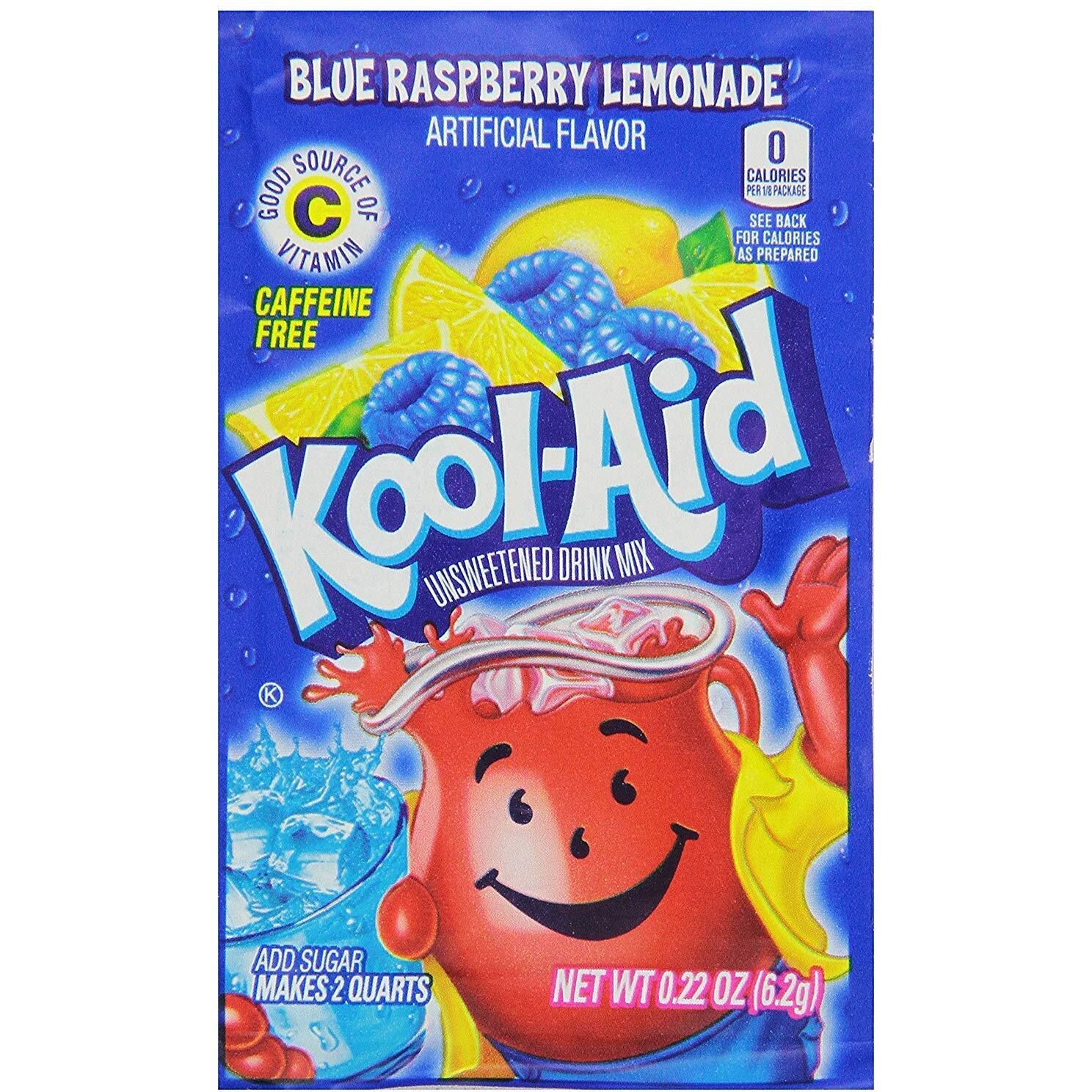 Kool-Aid Unsweetened Blue Raspberry Lemonade Artificially Flavored Powdered Drink Mix, 0.2 Ounce (Pack Of 96)