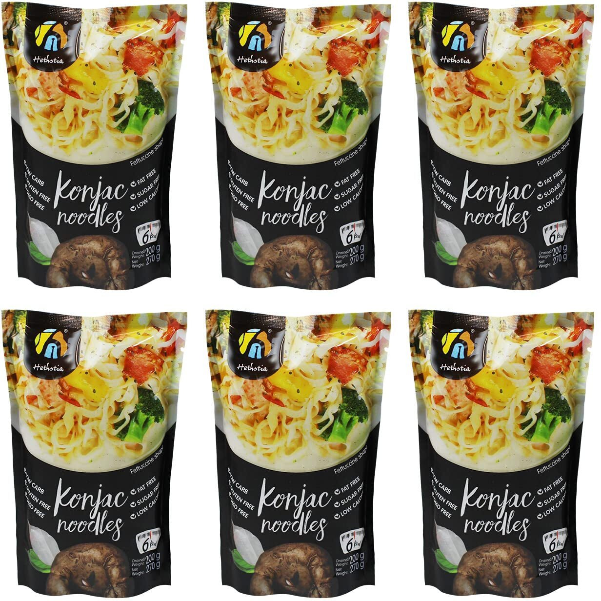 Hethstia Konjac Noodle Fettuccine Low Carb Miracle Noodle Gluten-Free Shirataki Noodle, 57.14 Oz Keto Konjac Ramen, Vegan, Low Calorie Pasta, Non-Gmo, Sugar Free (6-Pack)