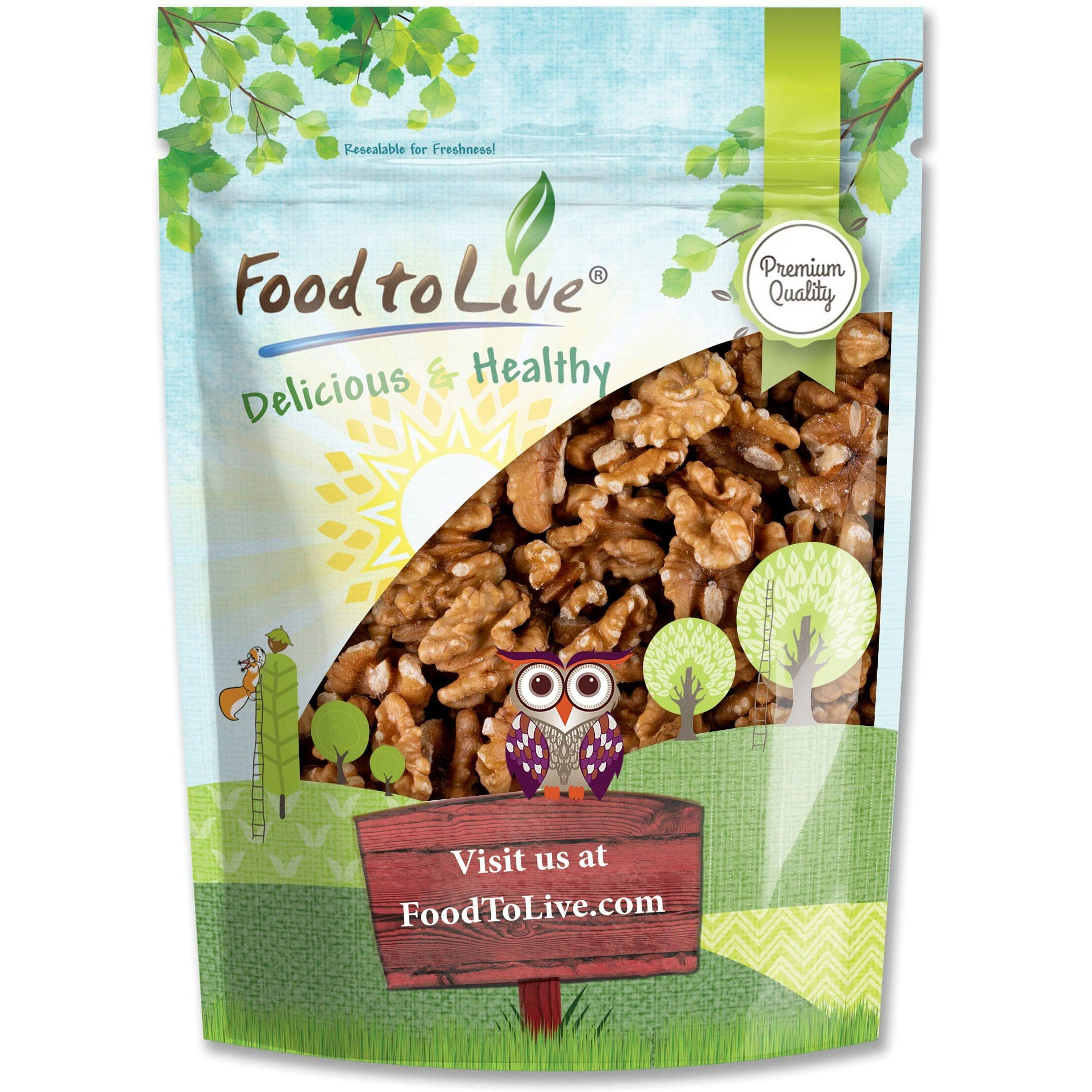 Food To Live - California Walnuts, 2.5 Pounds Halves & Pieces, Raw, Unsalted, Shelled, Kosher, Vegan, Sirtfood, Bulk. Rich In Omega-3 Fatty Acids, Protein